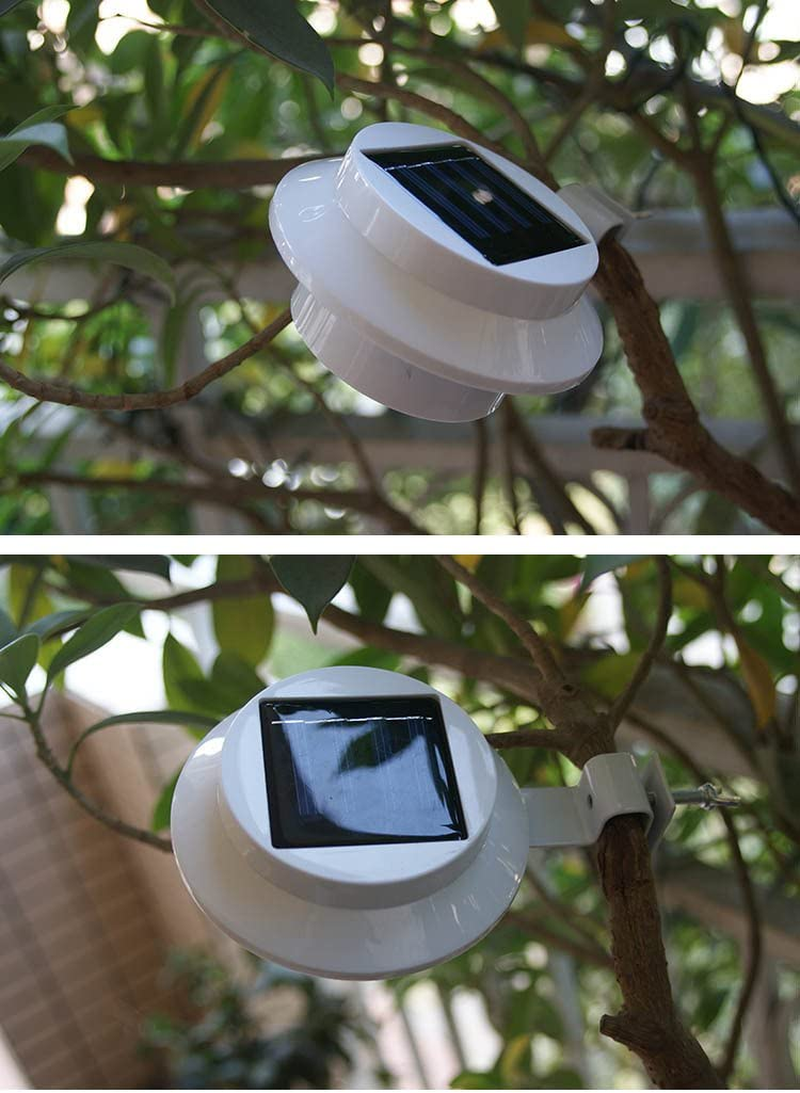 4 Pack White Solar Powered Gutter Lights Outdoor Decorative Waterproof Led Fence Lamp for Lighting Railing, outside Wall, Deck, Garden, Path, Backyard, Sidewalk, Yard, Patio, No Drilling Installation image number 2