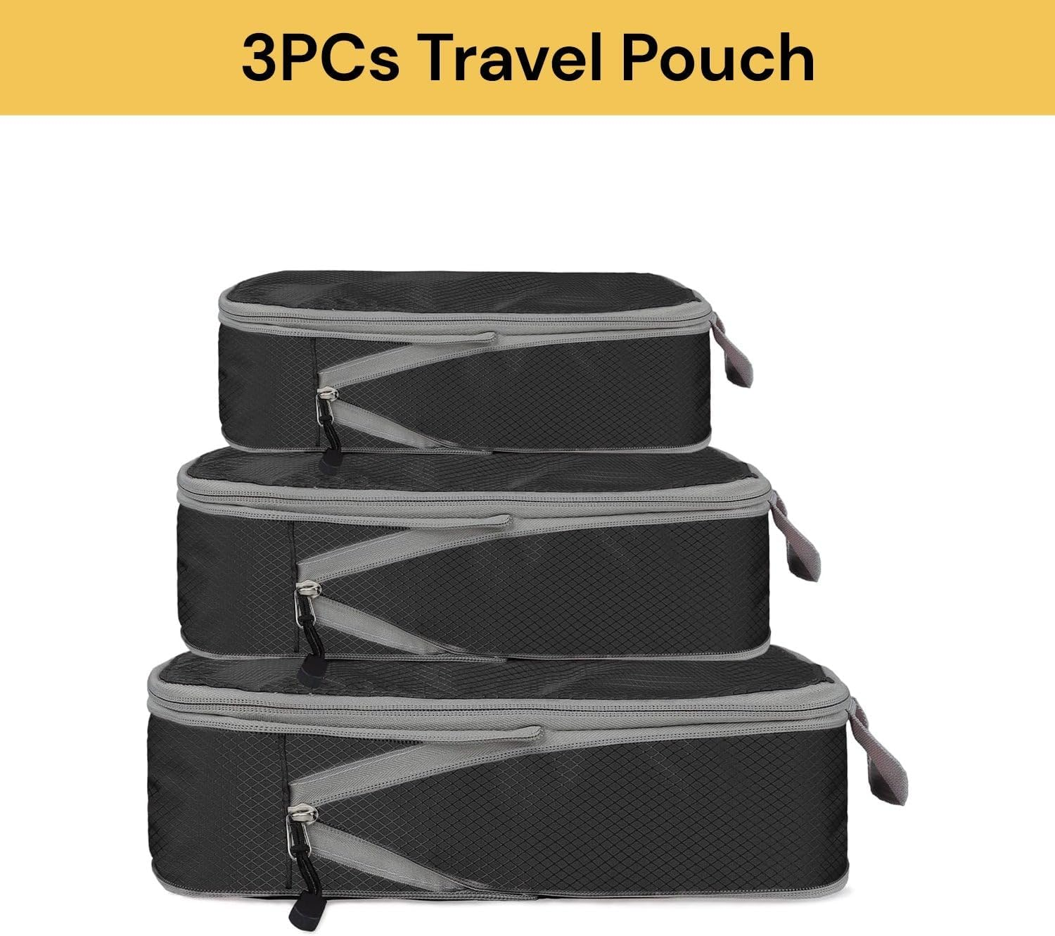 Spendeal 3PCS Compression Packing Cubes for Travel Packing Organisers Vacation with Double Smooth Zipper, Luggage Suitcase Organizer Bags, Expandable Packing Organizers (Black)