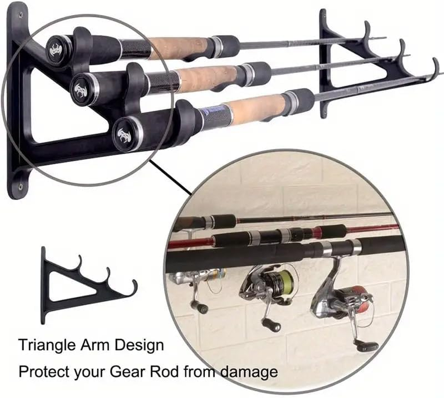 AIMALL Wall-Mounted Fishing Rod Rack Holder for 6 Rods, Durable ABS Material, Space-Saving, 8.1X6.7X1 Inch Compact Fishing Rod Display Storage Rack