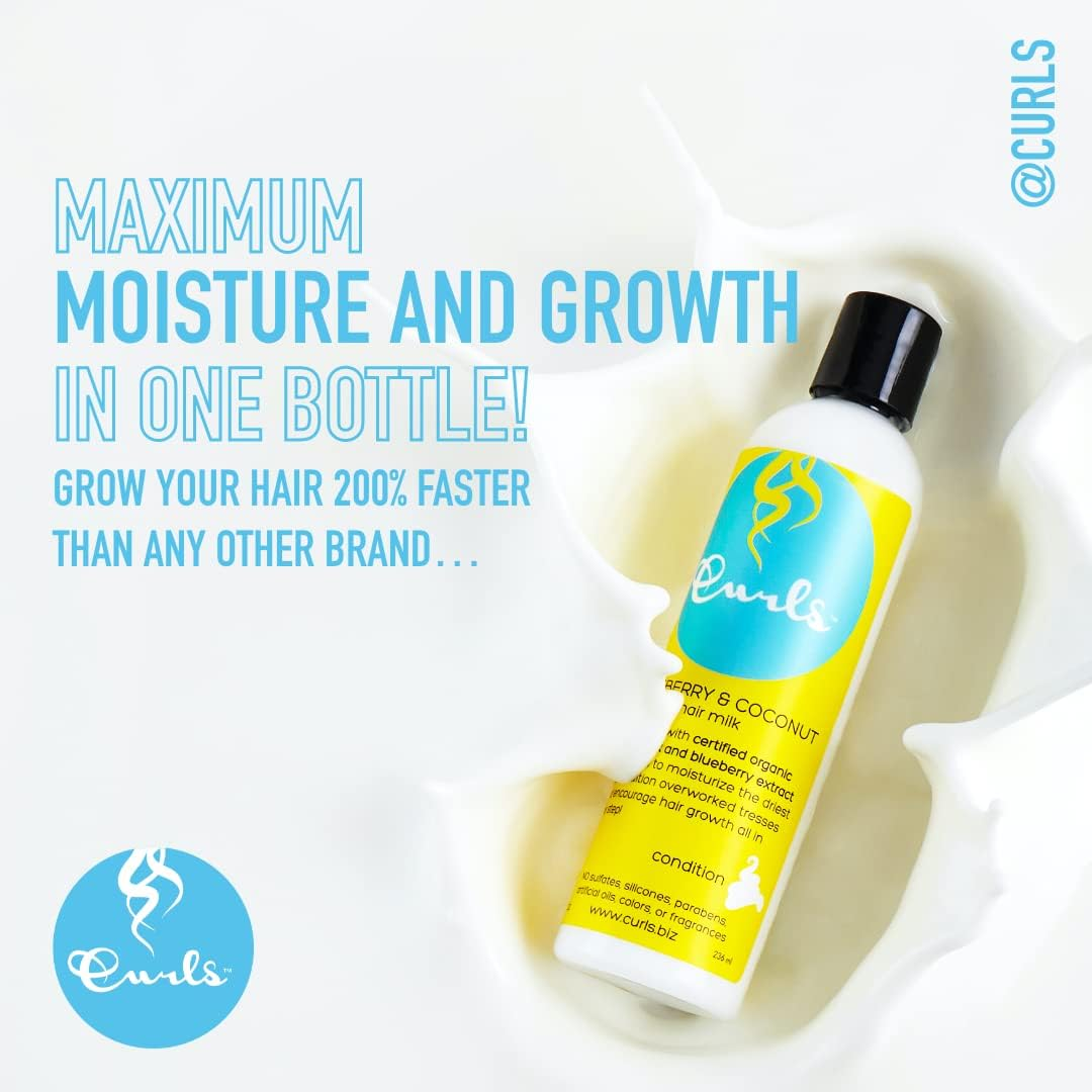 Curls Blueberry Bliss Blueberry & Coconut Hair Milk - 8 Fl Oz, Leave in Conditioner and Styler, Moisturizing & Nourishing, for Curly, Natural, and Coily Hair image number 4