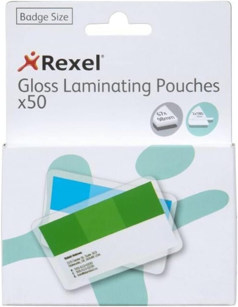 Rexel 2 X 180 Micron Laminating Pouch Badges 50 Pack, 98 Mm Width image number 2