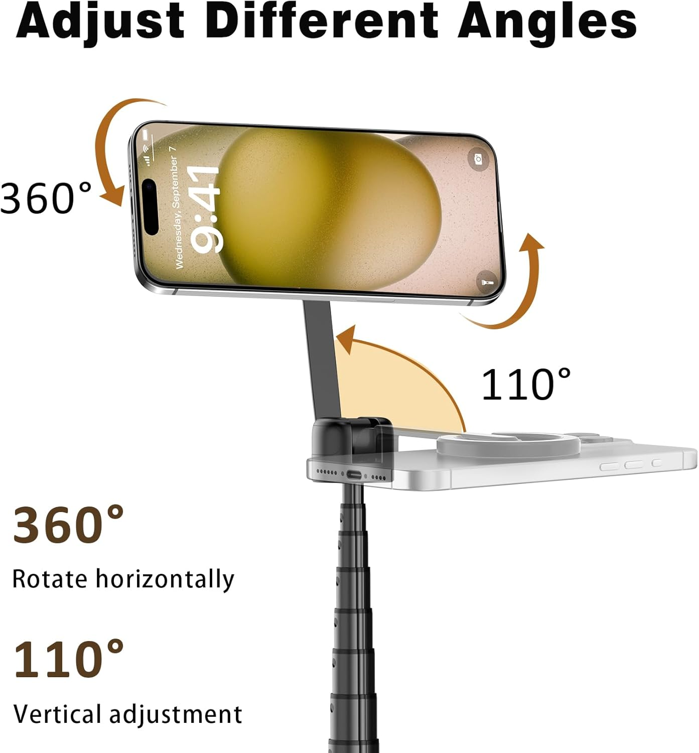 TONEOF 68" Selfie Stick Tripod with Aluminum Strong Magnetic Holder Fit for Magsafe, 360&deg; Rotatable Travel Phone Tripod Stand with Rechargeable Remote Compatible for Iphone/Android（Black） image number 6