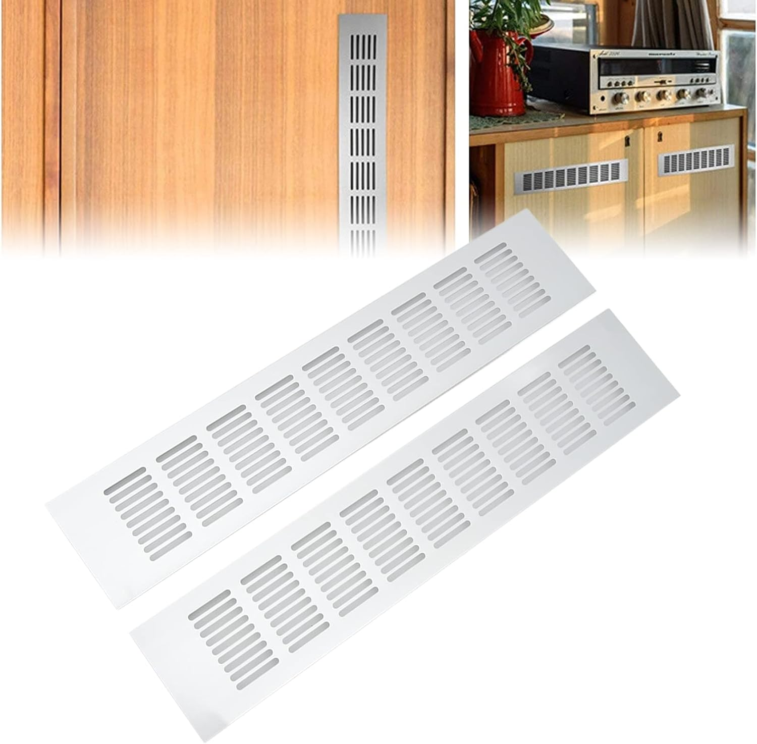 Aluminium Alloy Rectangular Vent Plate, 2 Pcs Air Vent Ventilation Grille for Wardrobe Rvs Cabinet Shoe Cabinet Closet, Easy Installation Cabinet Hardware Accessories (80 * 400Mm) image number 4