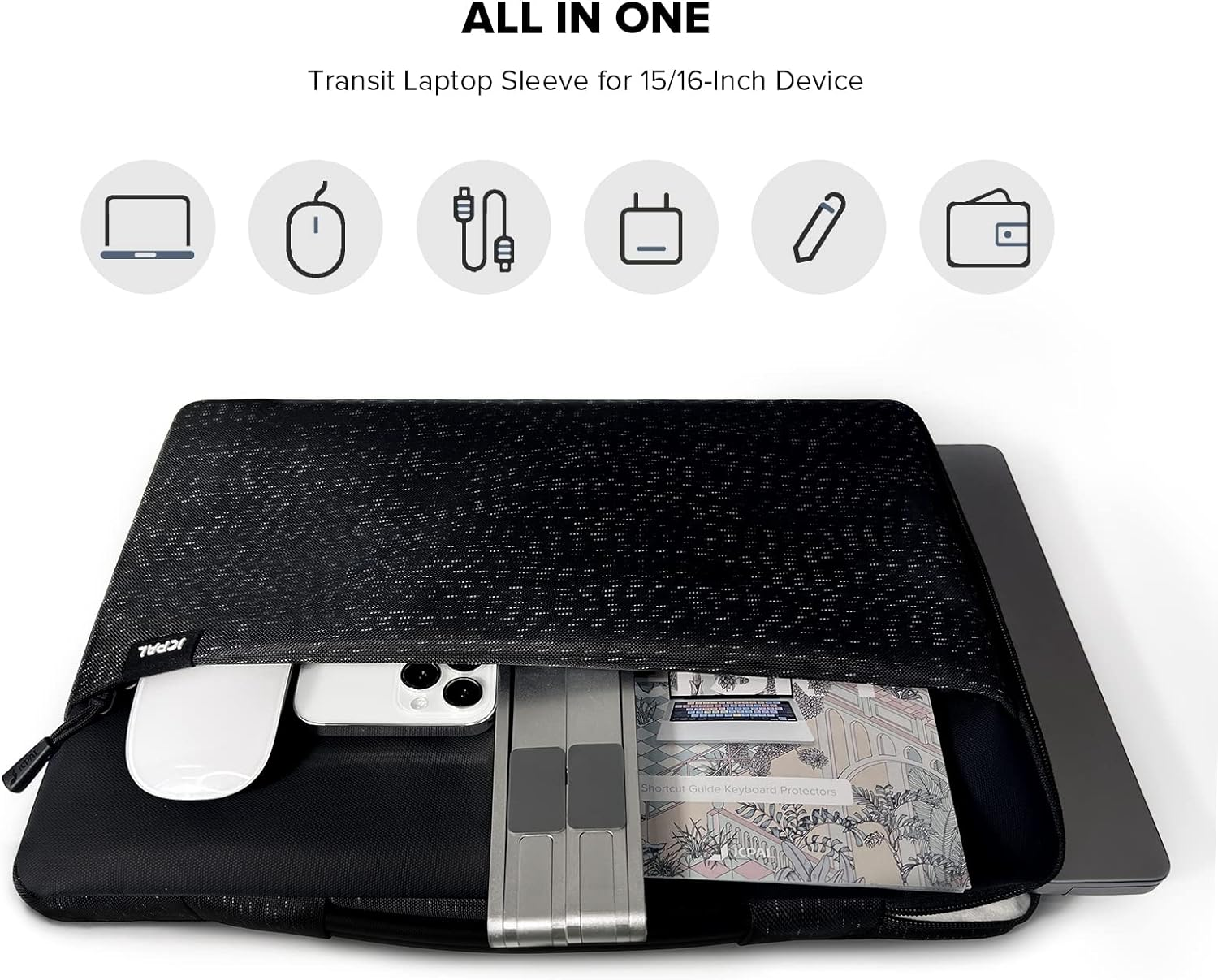 JCPAL 15 16-Inch Transit Sleeve Laptop Computer Sleeve Carrying Case Bag Waterproof Padded with Handle and Large Accessories Pocket for Macbook Air 15" Pro 16" Lenovo ASUS HP Dell Samsung Surface image number 1