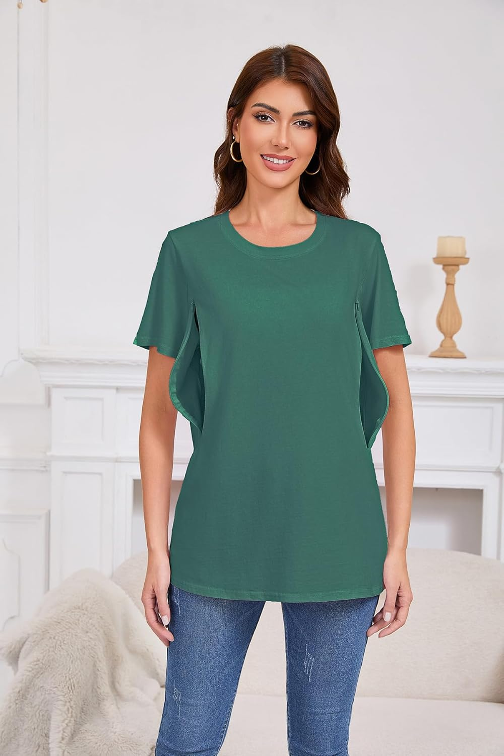 Women Maternity Tops 3 Packs Comfort Breastfeeding Nursing Friendly Zip Tshirt Pregnancy Clothes image number 5