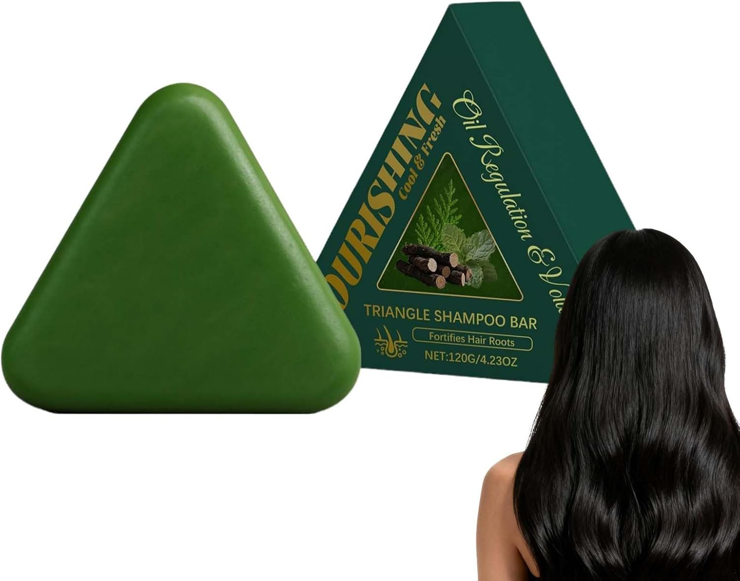 Nature Triangle Shampoo Bar, Nature Seven Green Soap Shampoo, Anti-Dandruff Hair Wash for Hair Growth & Oil Control, Frizzy Improvement, Portable Travel Cleanser & Solid Wash for Greasy (1PCS)