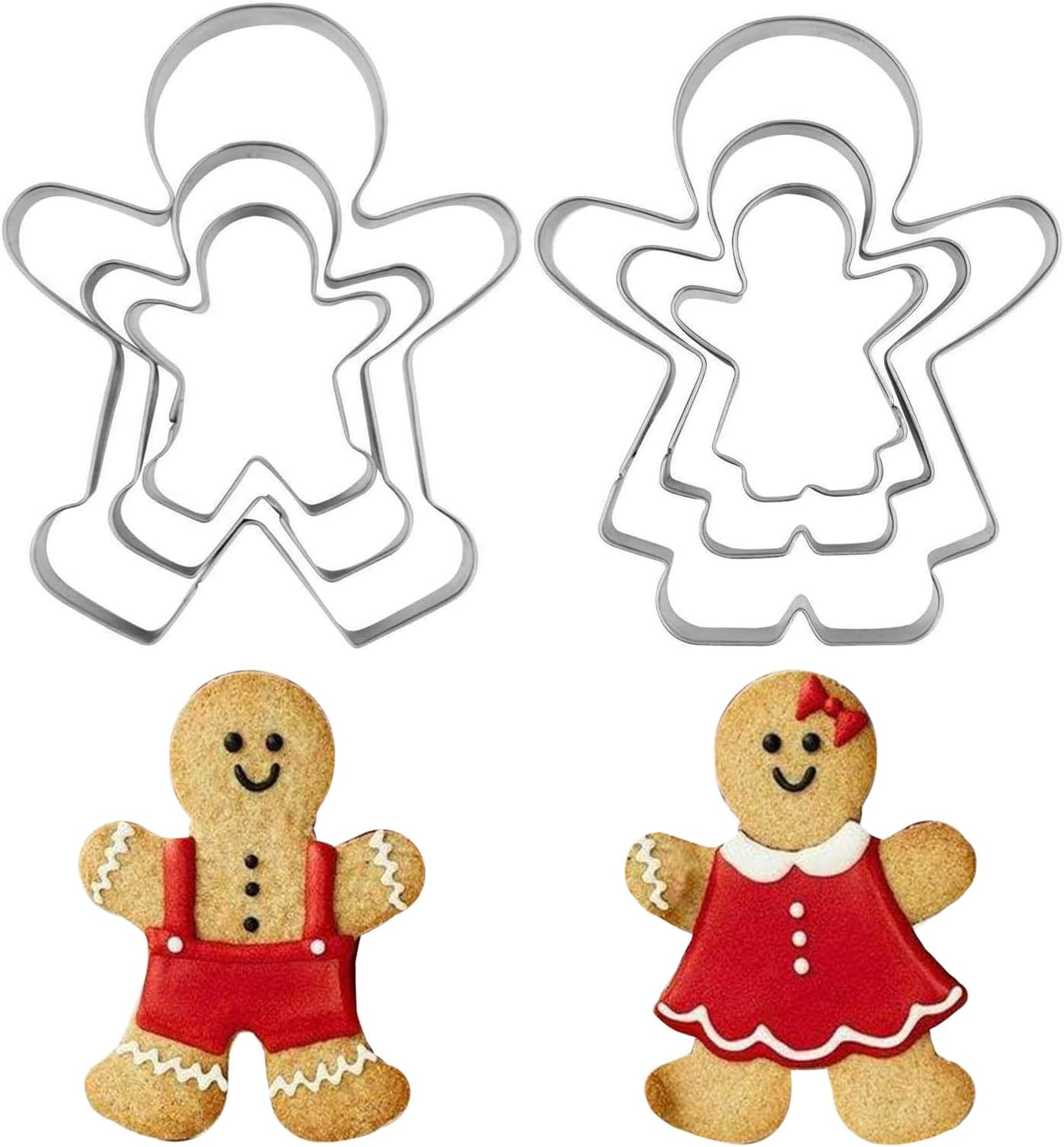 Set of 6 Gingerbread Man and Gingerbread Woman Cookie Cutters, Biscuit Cake Baking Cutter Molds, Stainless Steel Cookie Cutter for Family, 3 Sizes(Color:Silver) image number 3