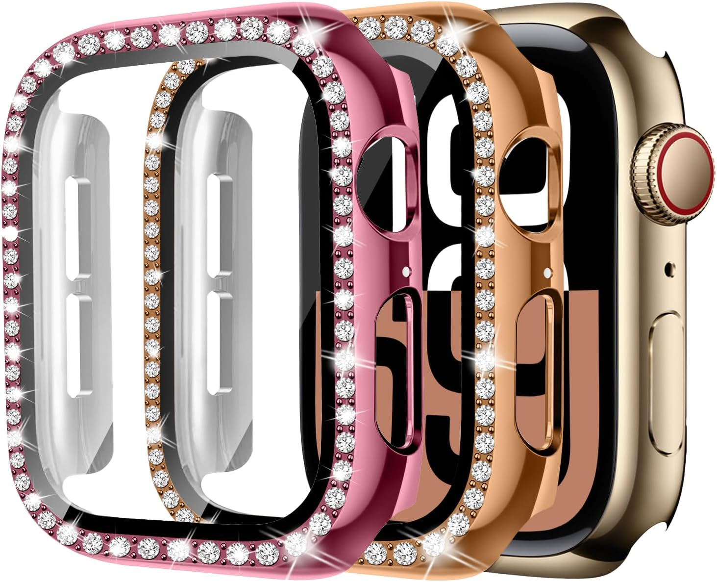 [2 Park] for Apple Watch Screen Protector 40Mm 44Mm 41Mm 45Mm 42Mm 46Mm,Crystal Diamond Bling Hard Case Protective Cover Frame with Tempered Glass for Apple Watch Case 11 SE3 10 9 SE 2Nd 8 7 6 5 4