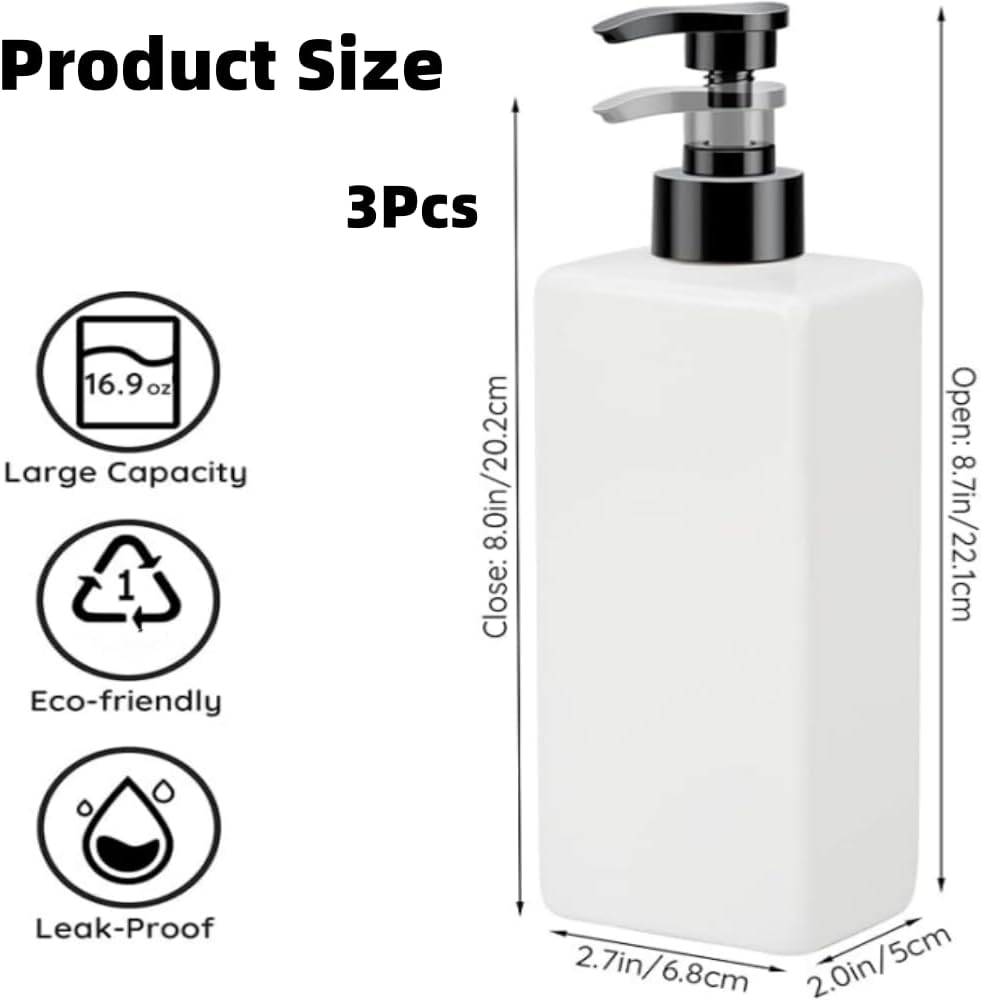 Jindizi Reusable Soap Dispenser, Plastic Lotion Dispenser, 3Pcs Refillable Shampoo Bottles with Labels, Shower Container for Body Soap Shampoo Conditioner 16.9Oz/500Ml image number 1