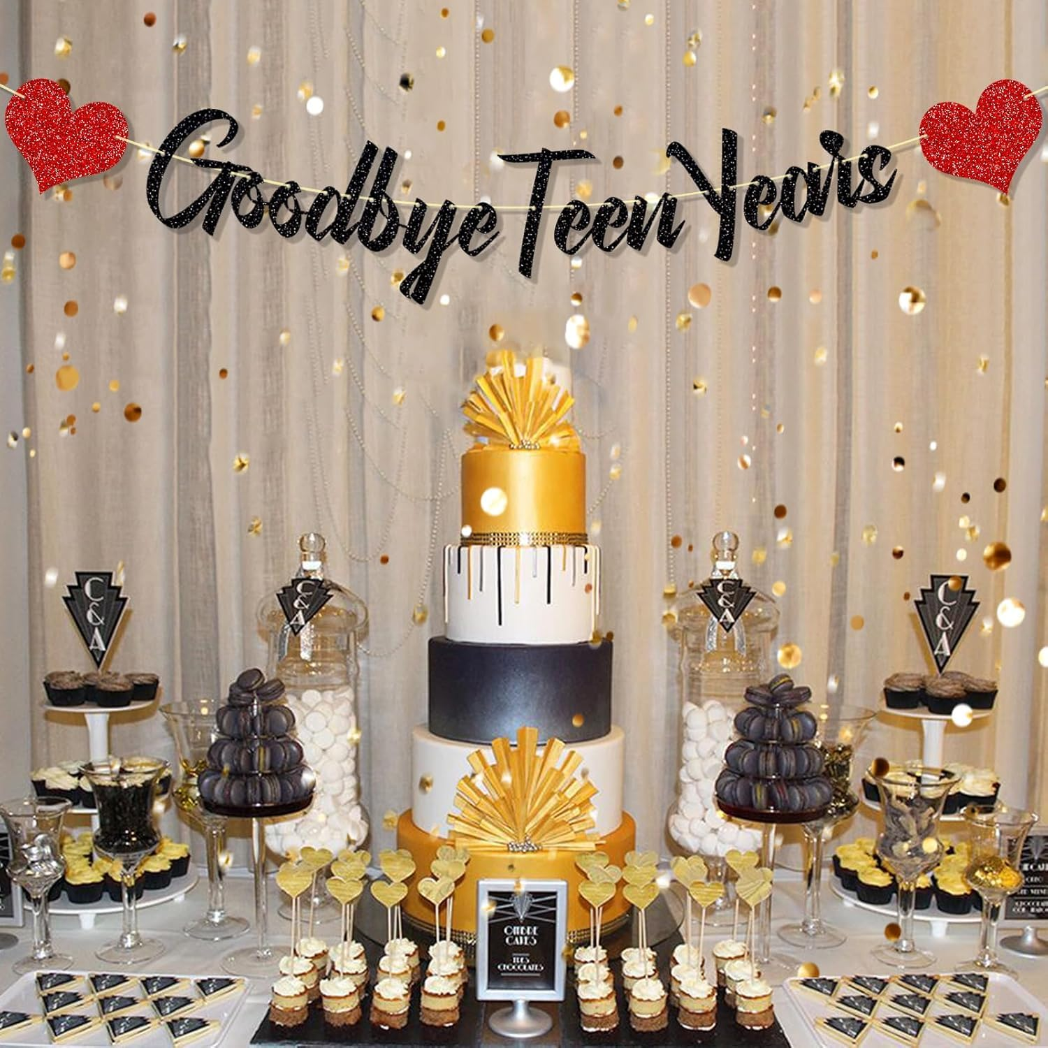 Goodbye Teen Years Banner Glitter 20Th Birthday Decorations, Black 20 & Fabulous Happy 20Th Birthday Party Supplies for Men Women image number 2