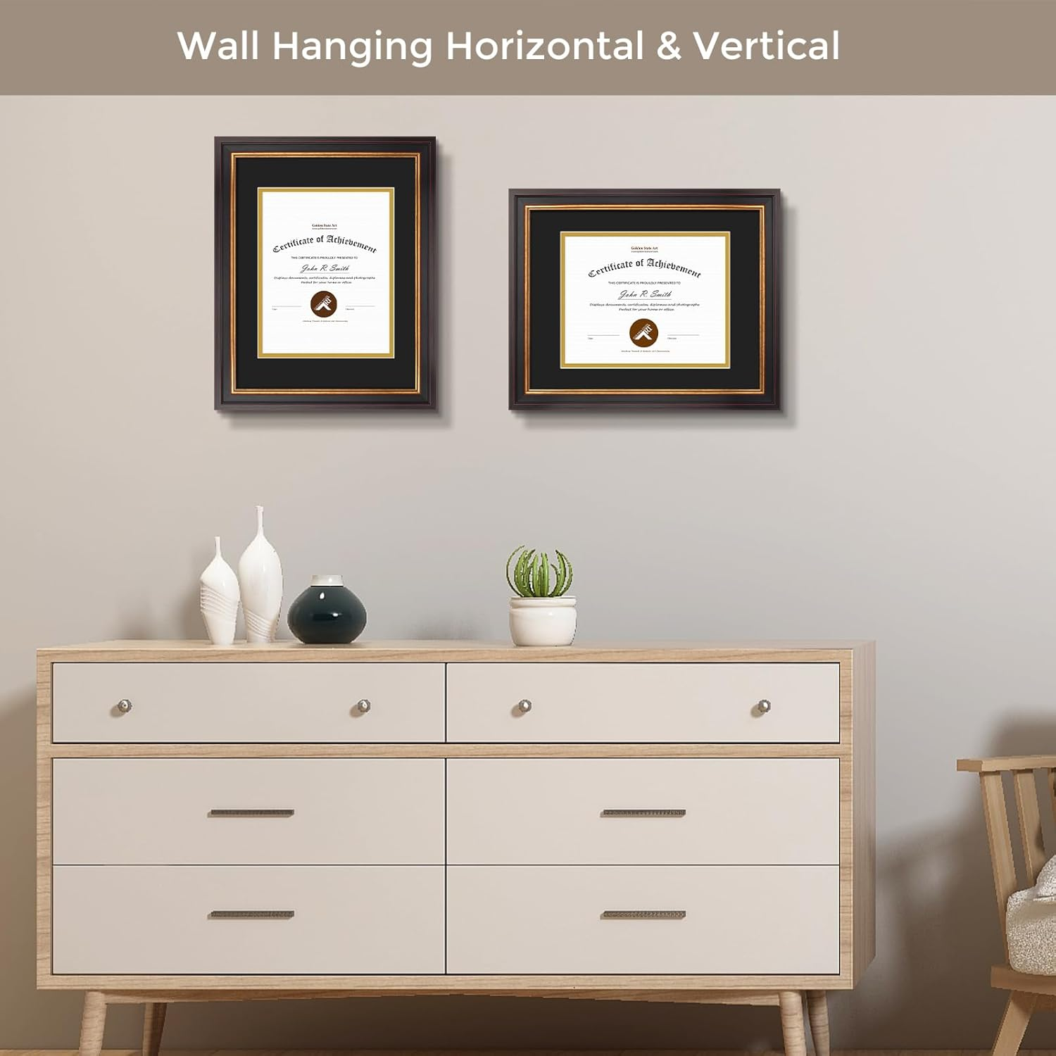 Golden State Art, 11X14 Black Gold & Burgundy Color Document Frame for 8X10 Diploma/Certificate/Picture, Includes Double Mat and Real Glass (Black over Gold Double Mat, 1-Pack) image number 1