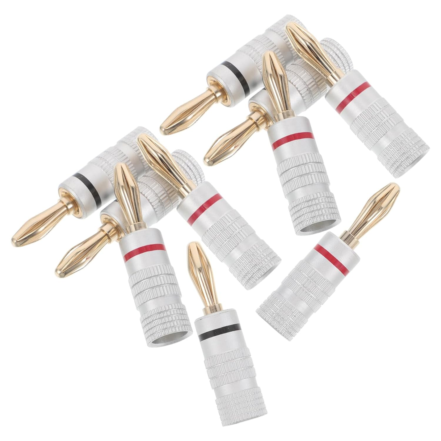 KOMBIUDA 10PCS 4MM Banana Speaker Wire Connectors 5 Black and 5 Red Rings, Solderless Audio Speaker Wire Banana Plugs for Home Theater and Hi-Fi Amplifier Sound Systems image number 2