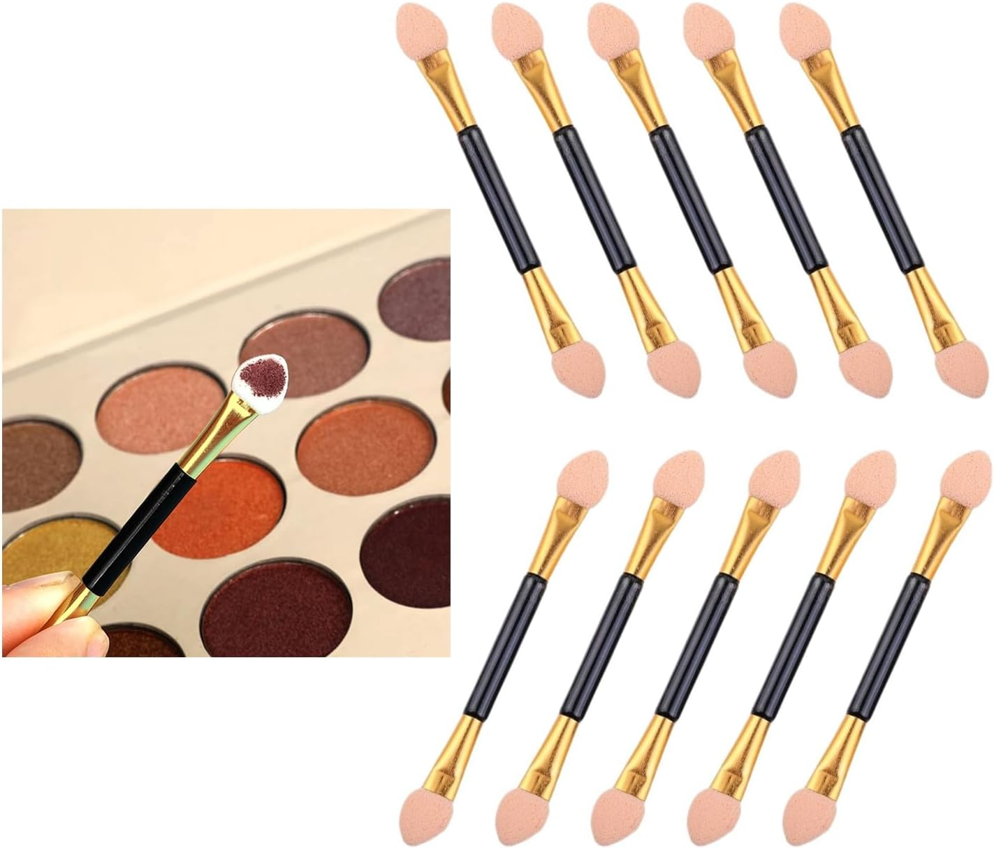 EKIND 10PCS Double Ended Eyeshadow Applicator Sponge Tip Eye Makeup Brushes for Women Reusable Cosmetic Beauty Tool for Beginners Travel Daily Use image number 2
