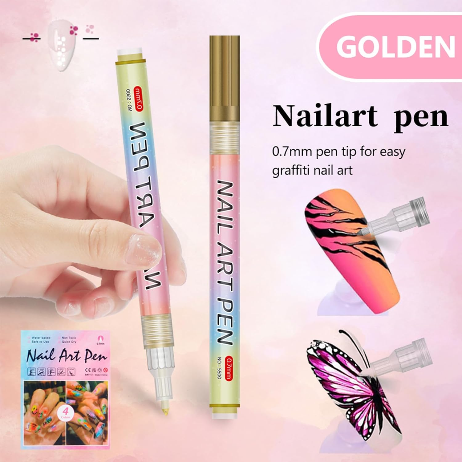 Gold Nail Art Pen, 0.7Mm Fine Tip Quick-Dry Acrylic Polish Marker for Precise Line Art, Metallic Nail Design Tool for DIY Manicure & Salon, French Tips and Elegant Holiday Decoration (GD) image number 1