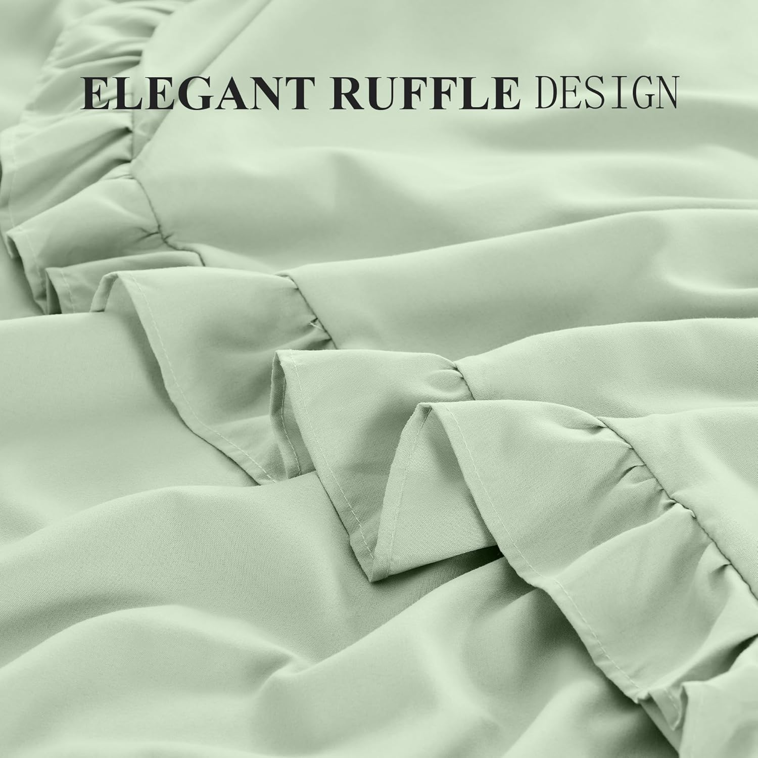 LINENOVA Ruffled Pillow Cases Set of 2 - Standard Size 48X74Cm - Ultra Soft Microfiber 2000TC Pillowcase - Pillow Cover with Envelope Closure - Sage Green image number 3