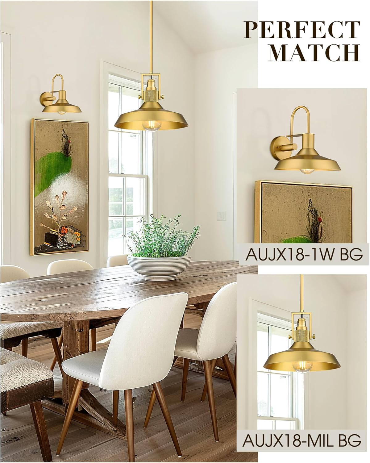 EMLIVIAR 2 Pack Vintage Wall Lighting Fixture, 12 Inch Gooseneck Outdoor Barn Light, Metal Wall Mounted Lighting in Gold Finish, AUJX18-1W-2PK BG image number 3