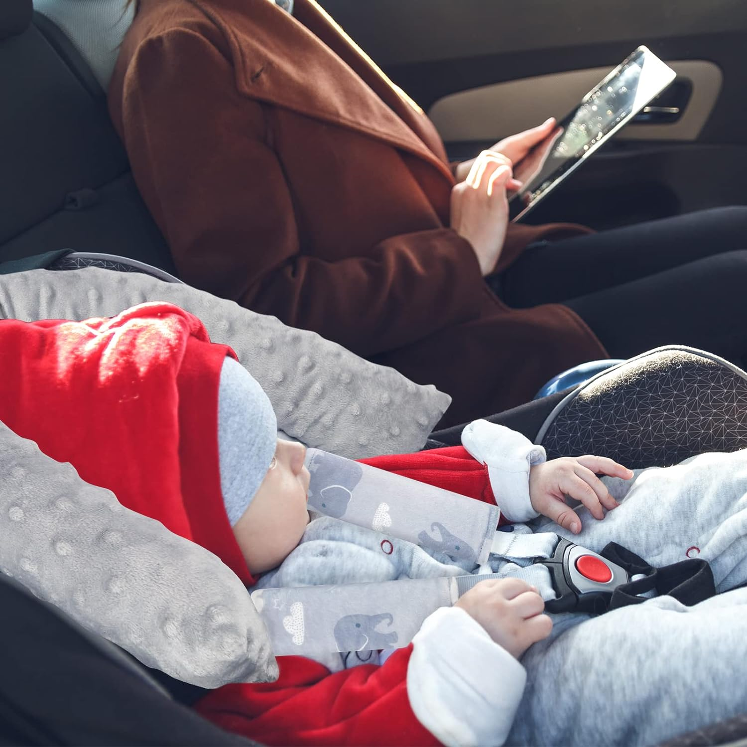 TANOFAR Baby Car Seat Insert and Strap Covers, Gray Carseat Head Support for Boys, Soft Unisex Cushion Fit for Car Seats, Stroller, Bouncers, Elephant image number 6