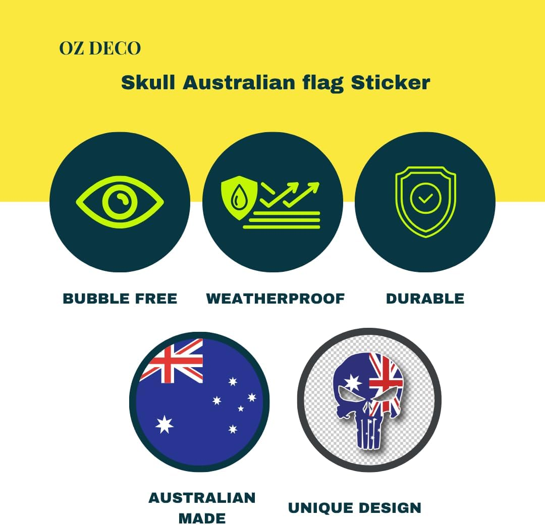 Australian Flag Skull Sticker Decal &ndash; 15X11Cm Vinyl Car Decal, Bubble-Free, Waterproof, Aussie Patriotic Skull for Cars, Utes, Laptops image number 1