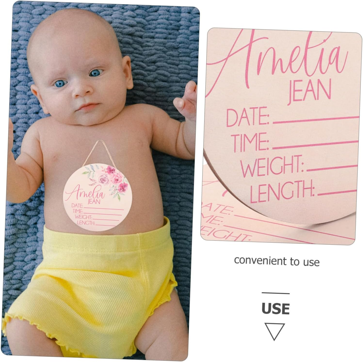 2Pcs Newborn Name Announcement Sign Wooden Birth Announcement Plaque for Nursery Decor Baby Name Sign Welcome Baby image number 4