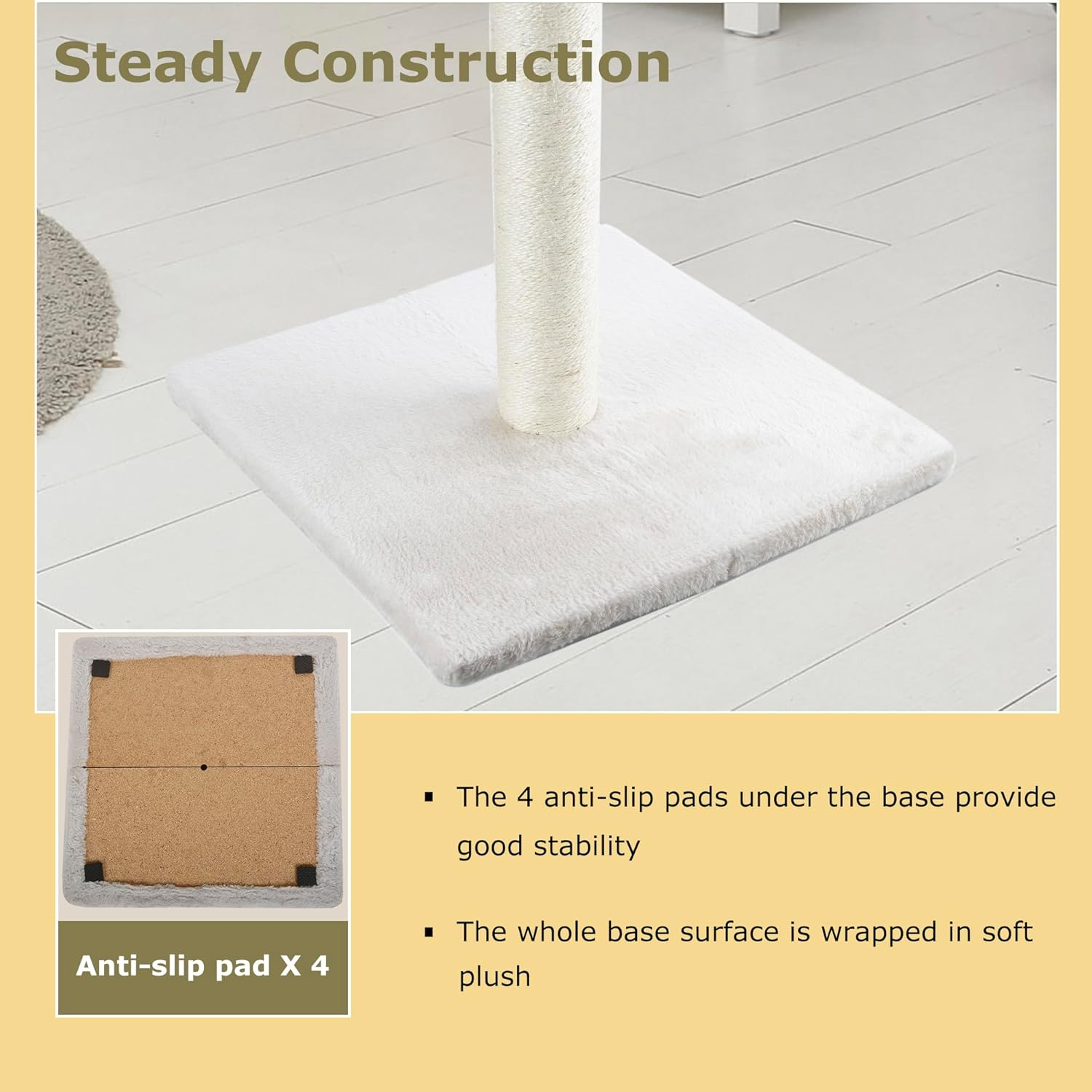Dimaka 29" Height Tall Cat Scratching Post, Claw Scratcher with Sisal Rope and Covered with Soft Smooth Plush, Vertical Scratch [Full Strectch] for Standard Size Cats. (Beige) image number 5