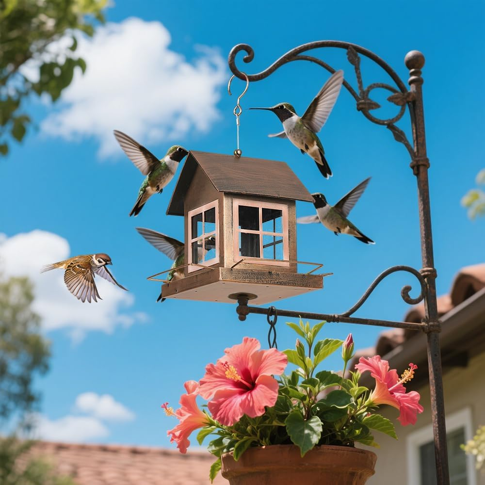 Bird Feeder,Bird Feeders House for outside Hanging, Metal Wild Bird Feeder for Outdoors,Large Capacity Wild Birdfeeder Birdhouses Squirrel Proof (Heavy Metal-Country House) image number 1