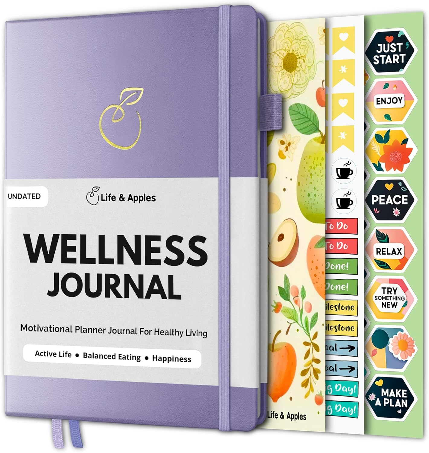 Life & Apples Rose Gold Wellness Planner - Food Journal, Fitness Diary, Gratitude & Meal Planner for Healthy Living & Self-Care - Track Weight Loss Diet & Health Goals - Undated, A5 Size