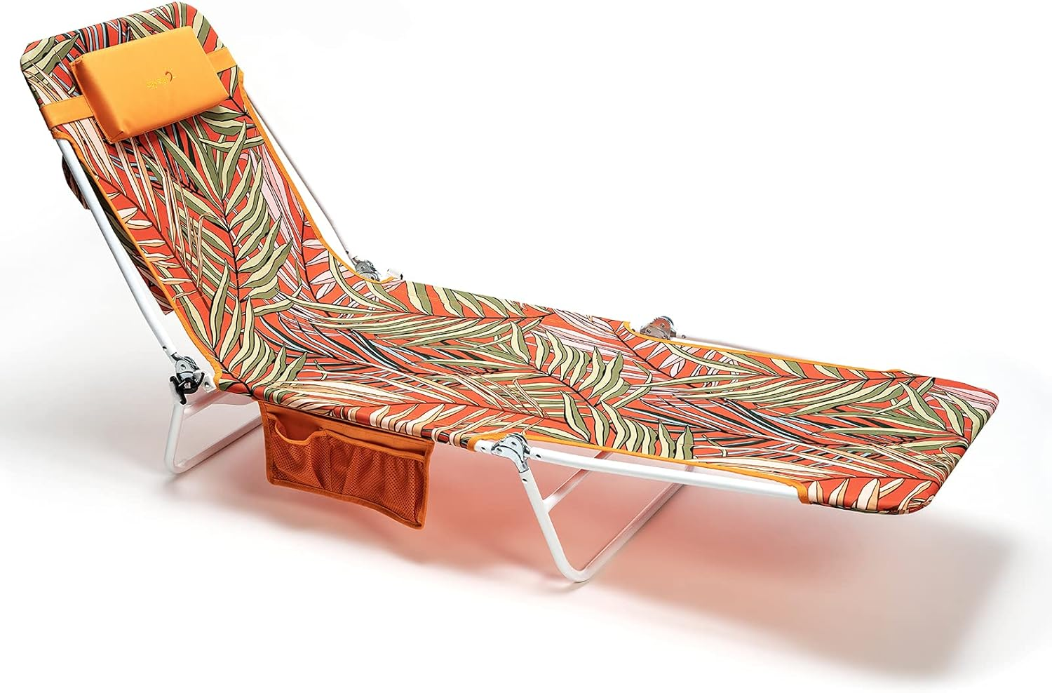 Sunnyfeel Folding Beach Lounge Chair with Detachable Pillow, Chaise Longue Exterieur, Sun Lounger for Adults Outdoor Camping (Orange)