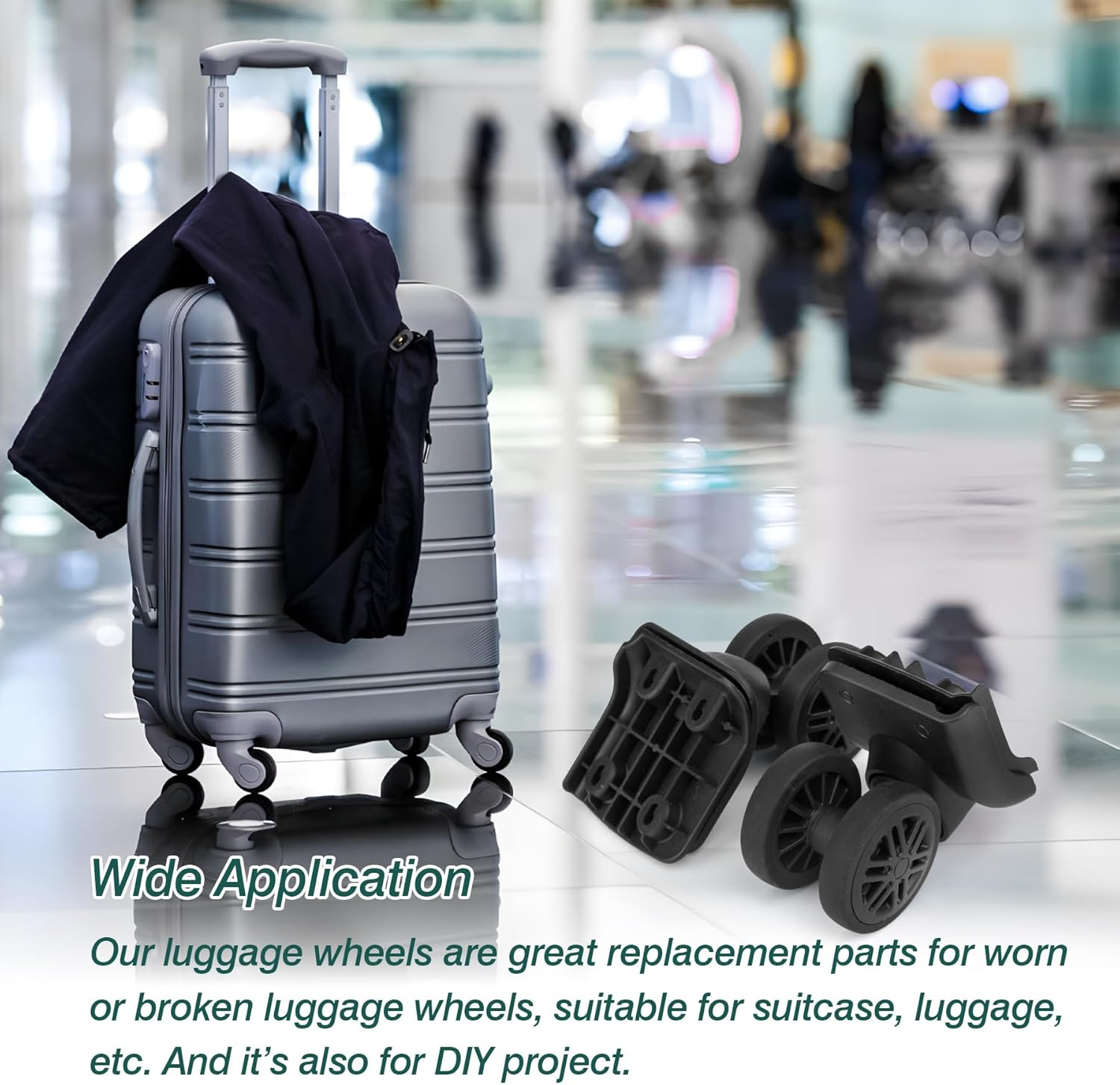 Ech.Apr 1 Pair Luggage Wheels Replacement,Mute Suitcase Wheel Repair Set, Black Luggage Suitcase Caster Wheel Replacement Parts, Double-Row Wheels image number 1