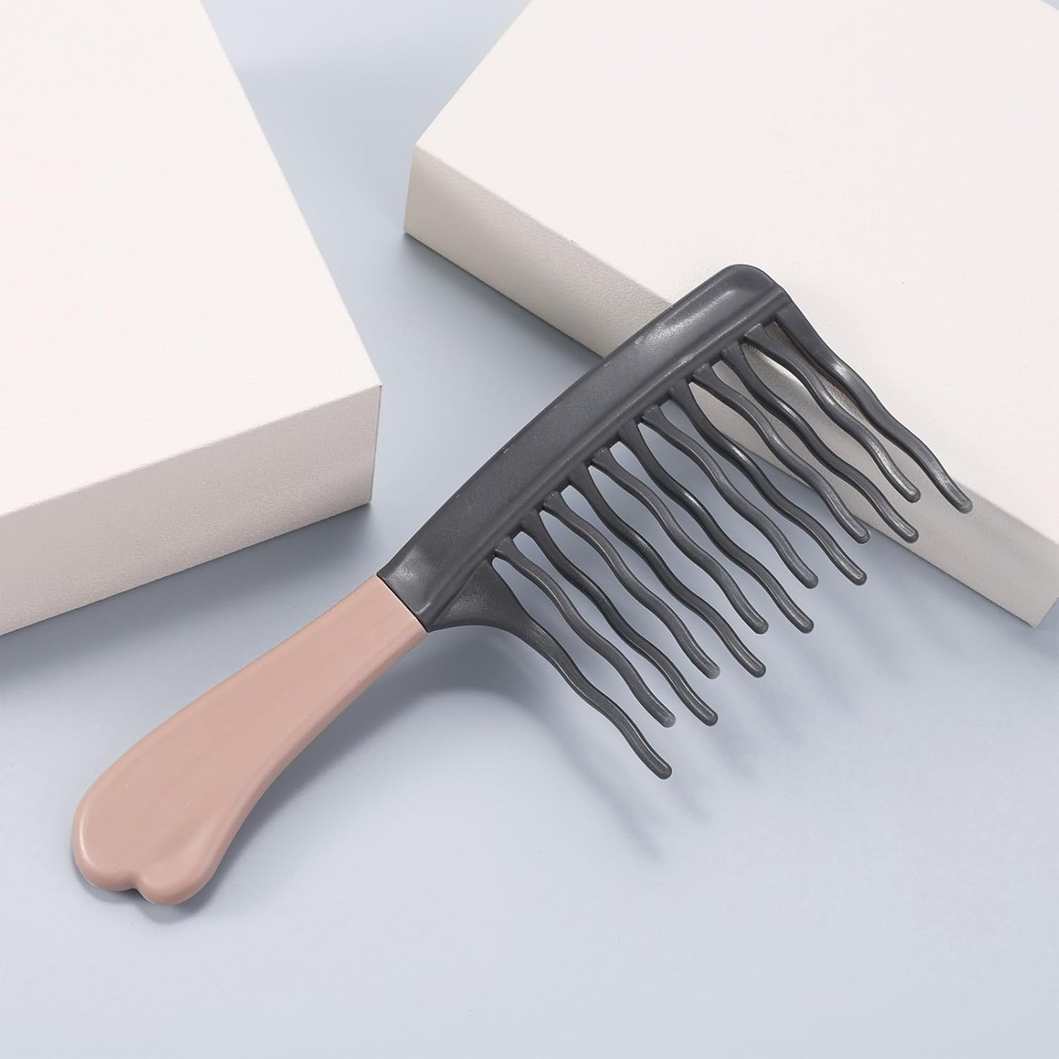 Sinbana Wide Tooth Comb for Curly Hair, Upgraded Wide Tooth Detangling Comb with Ergonomic Handle for Women & Men Long Thick Frizzy Hair (Grey)