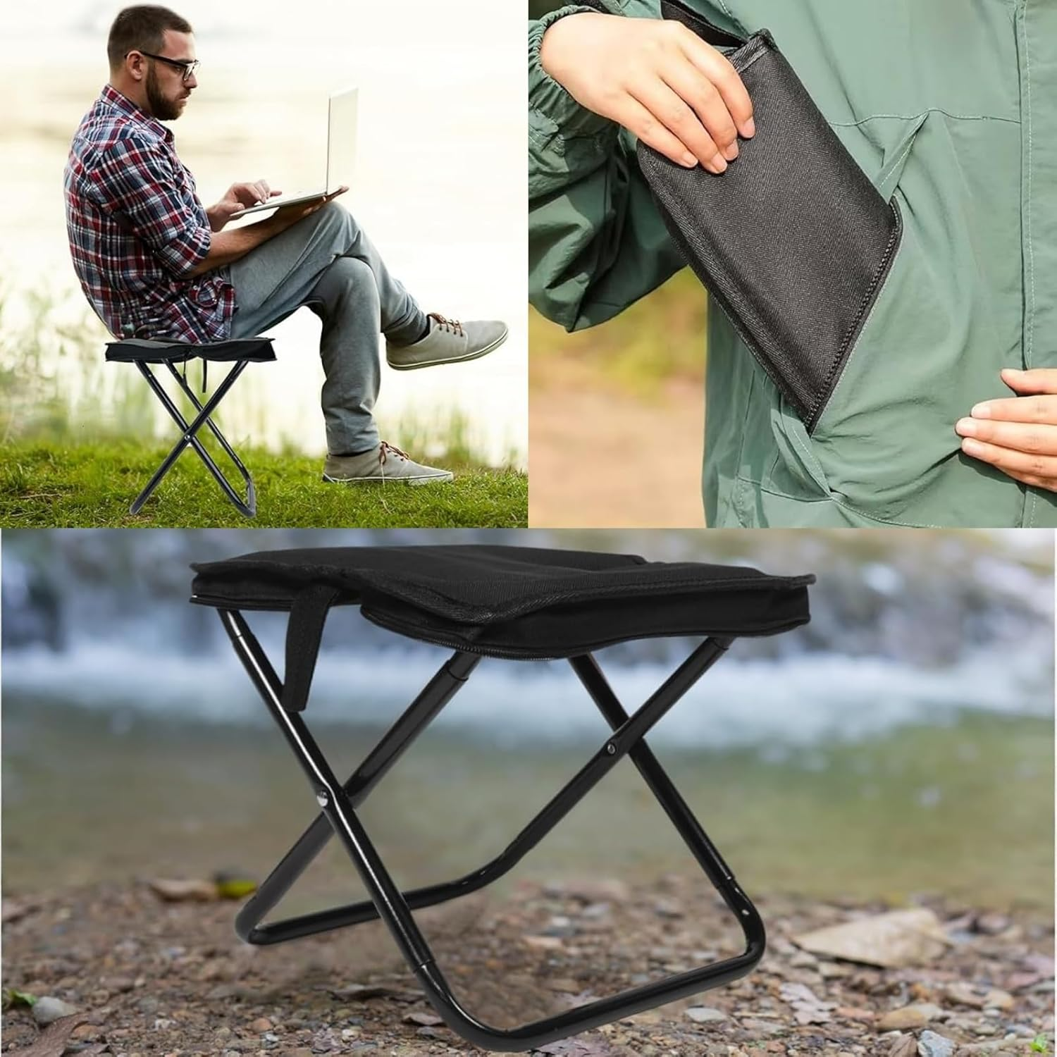 Taicols Portable Chair, Collapsible Stool,Lightweight Portable Stool for Adults,Ideal for Camping, Hiking, Outdoors, and Events,Camping, Foldingstool with Carry Bag, 11In Chair (Black) - Red image number 2