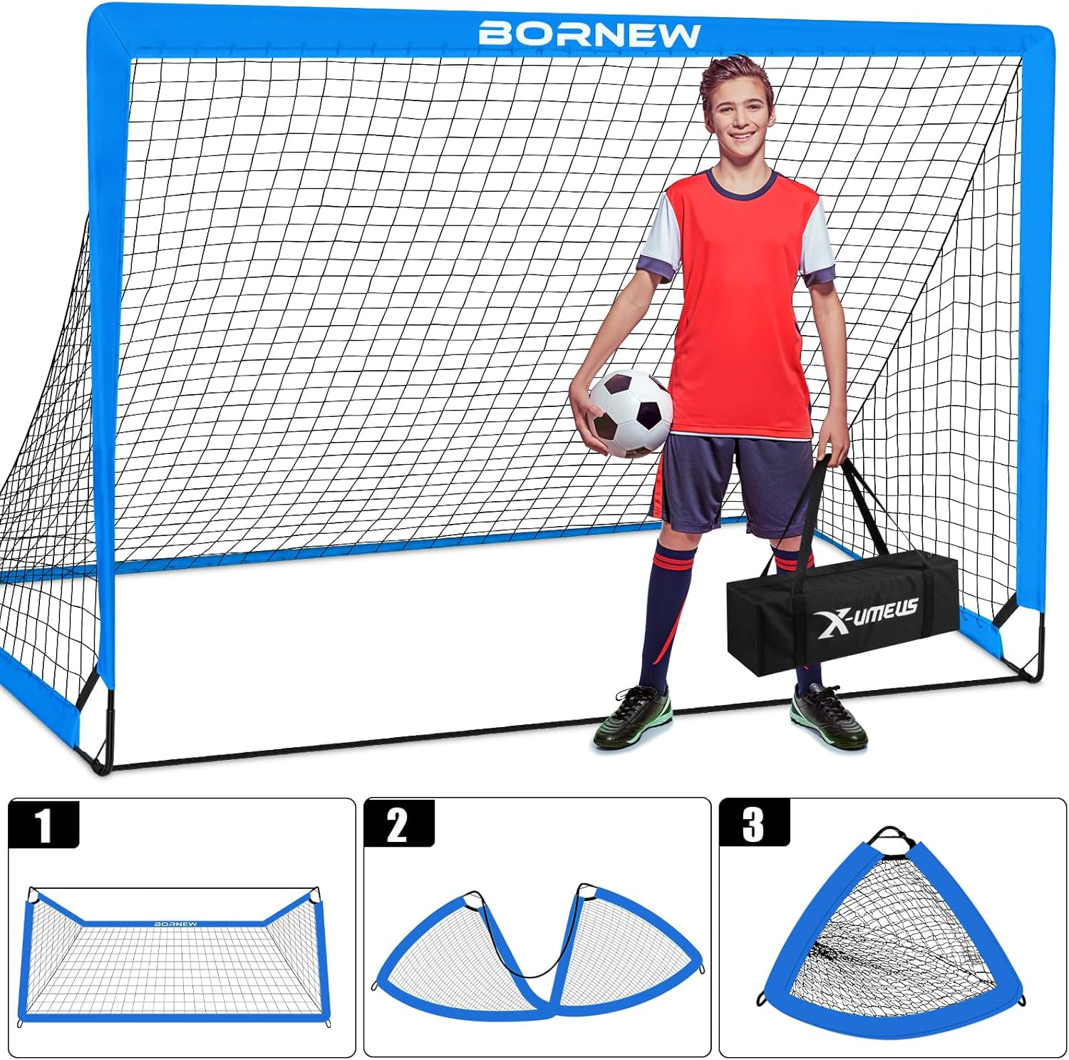Kids Soccer Goal for Backyard Set - 2 Toddler Soccer Nets Training Equipment, Soccer Ball, Pop up Portable Soccer Set for Kids and Youth Games and Training Goals - Blue 4X3 image number 5