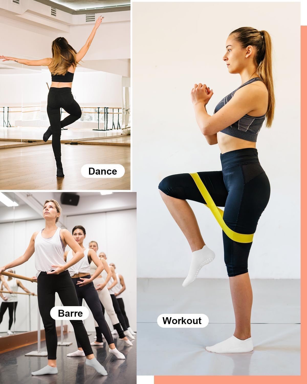 Pairs Pilates Socks for Women, Non Slip Grip Socks Yoga Socks Ankle Grippy Socks Woman for Barre, Hospital, Barefoot, Workout image number 4