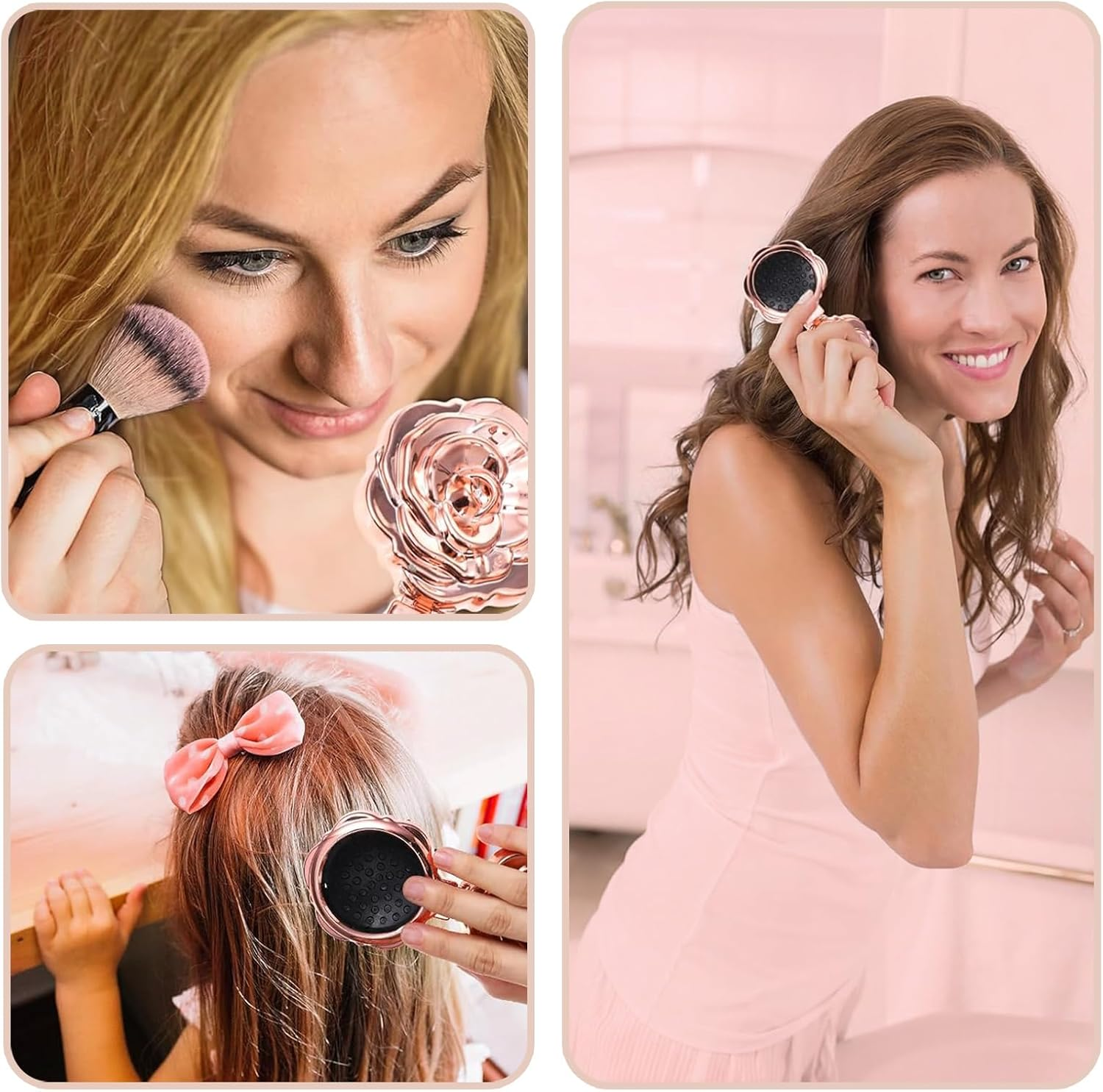 2 Pcs Travel Folding Hair Brush for Women, Rose Gold Small Hair Brush for Purse, Compact Mini Hairbrush with Mirror, Portable Pocket Hairbrush for Women Girls Wet and Dry Hair image number 2