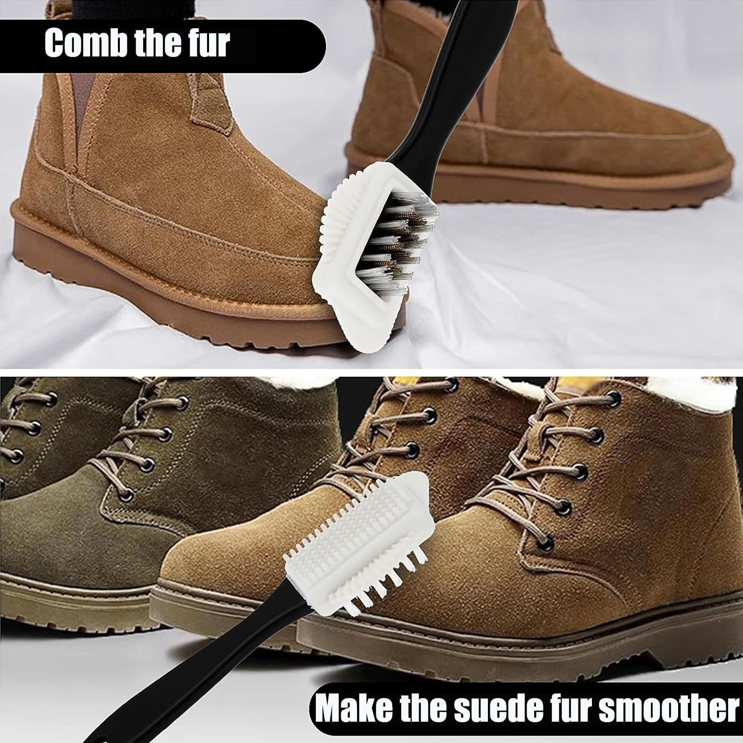Suede Brush Kit, Quality Nubuck and Suede Multifunctional 4-Sided Cleaning Shoe Brush,Brass and Nylon Bristle,Suede Brush for Shoes with Extra 2 Erasers for Suede Leather Boots Shoes Cleaning image number 5