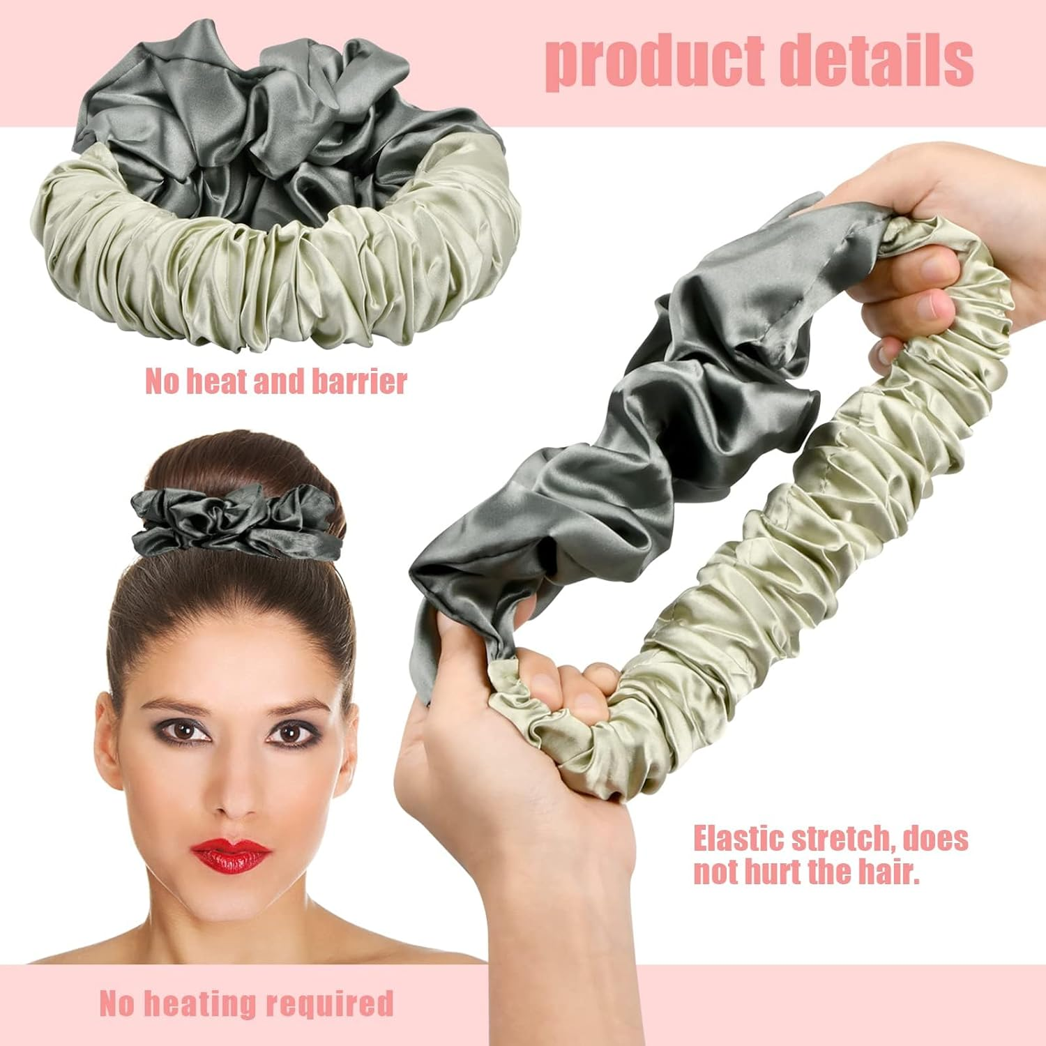 Yuannee Heat-Free Curlers, Heatless Curling Silk Scrunchies for Women, Hair Scrunchies, Girls Hair Scrunchies, Green, Heatless Curls, Silky Hair Bobbles for Women for Long Hair image number 5
