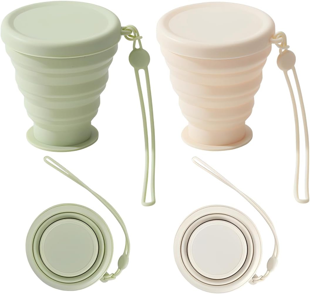 Pack of 2 Foldable Silicone Cups, 180 Ml, Bpa-Free Folding Cup Silicone with Airtight Lid, Reusable Foldable Travel Mug, Portable Foldable Cup for Picnic, Camping, Hiking image number 2