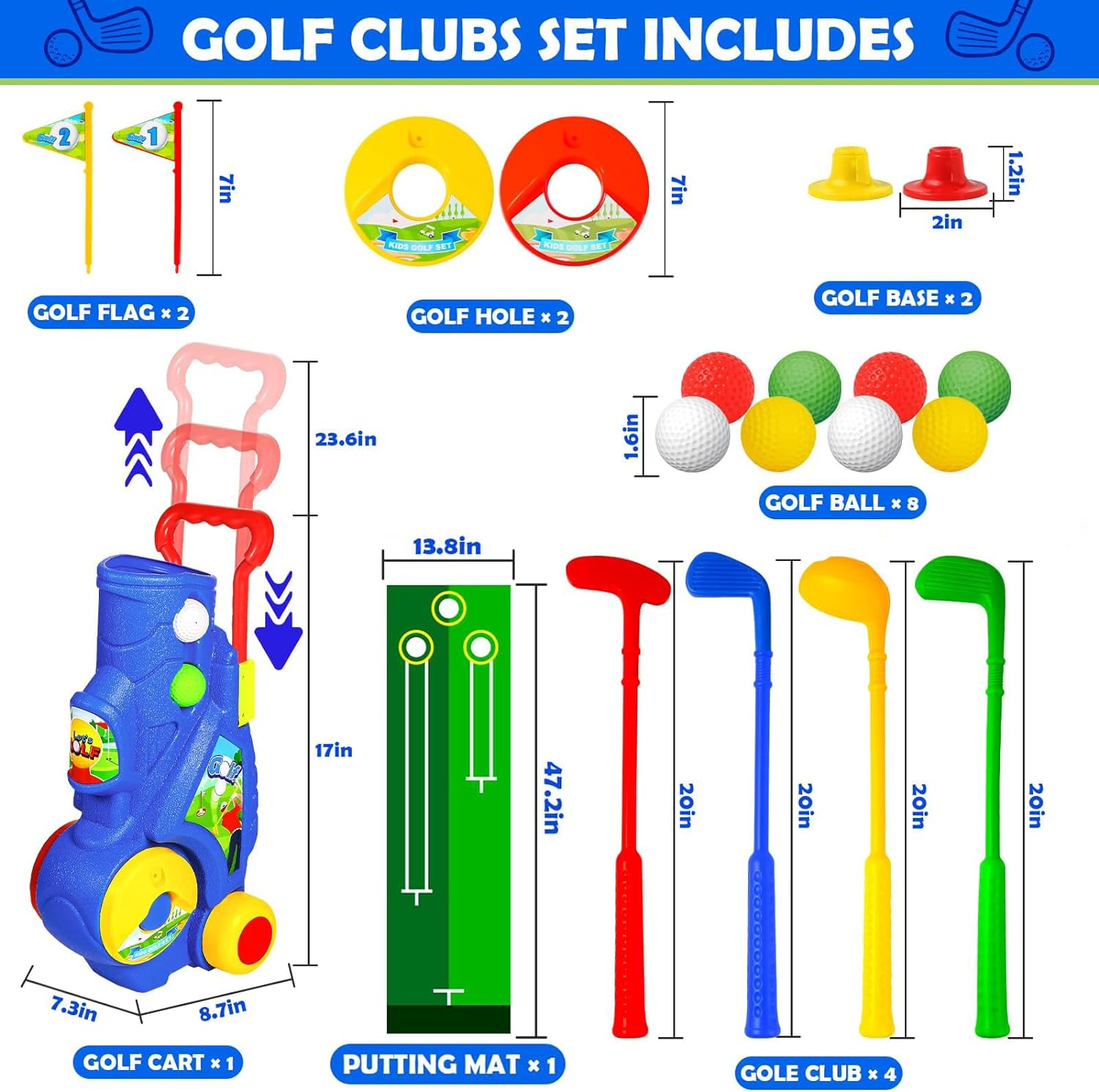 Golf Club Set for Kids, Indoor Outdoor Sports Toys for Boys Girls Ages 2 3 4 5 Year Old, Christmas Birthday Gift Kids 2-5, Toddler Golf Set with 4 Clubs, 8 Balls, 2 Practice Holes, Shoulder Strap image number 2