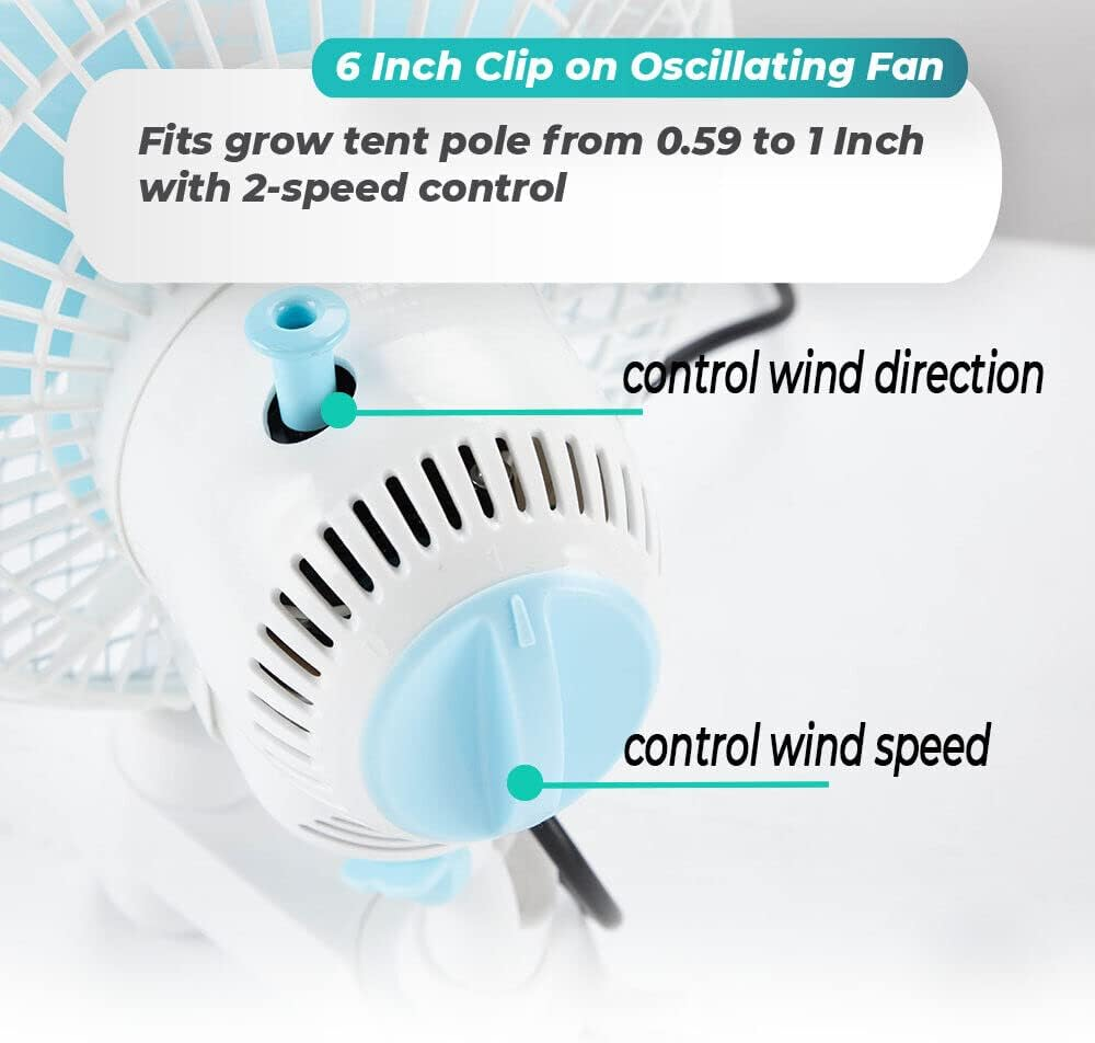 Yarra Supply Portable Clip Fan 2 Speed Hydroponic 6" Oscillating Clip Fan 230Mm Portable Personal Fan for Baby Stroller, Bunk Bed, Camping,Bike image number 1