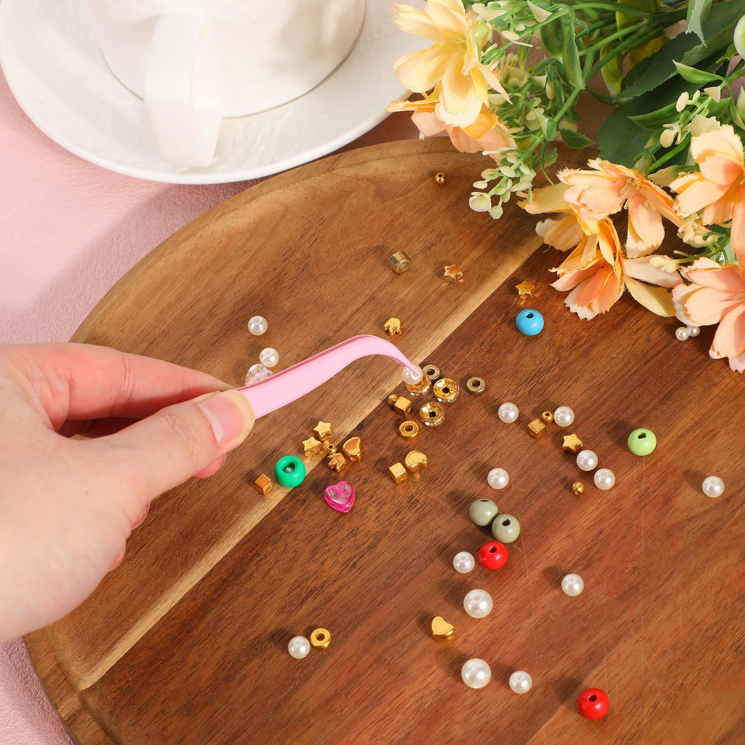 12Pcs Plastic Tweezers, 11.5Cm/4.5In Non-Slip Grip Bent Tip Jewelry Tweezers Crafts Baking Decorations & Reptile Feeding for DIY Jewelry Making Kids (Pink) image number 1