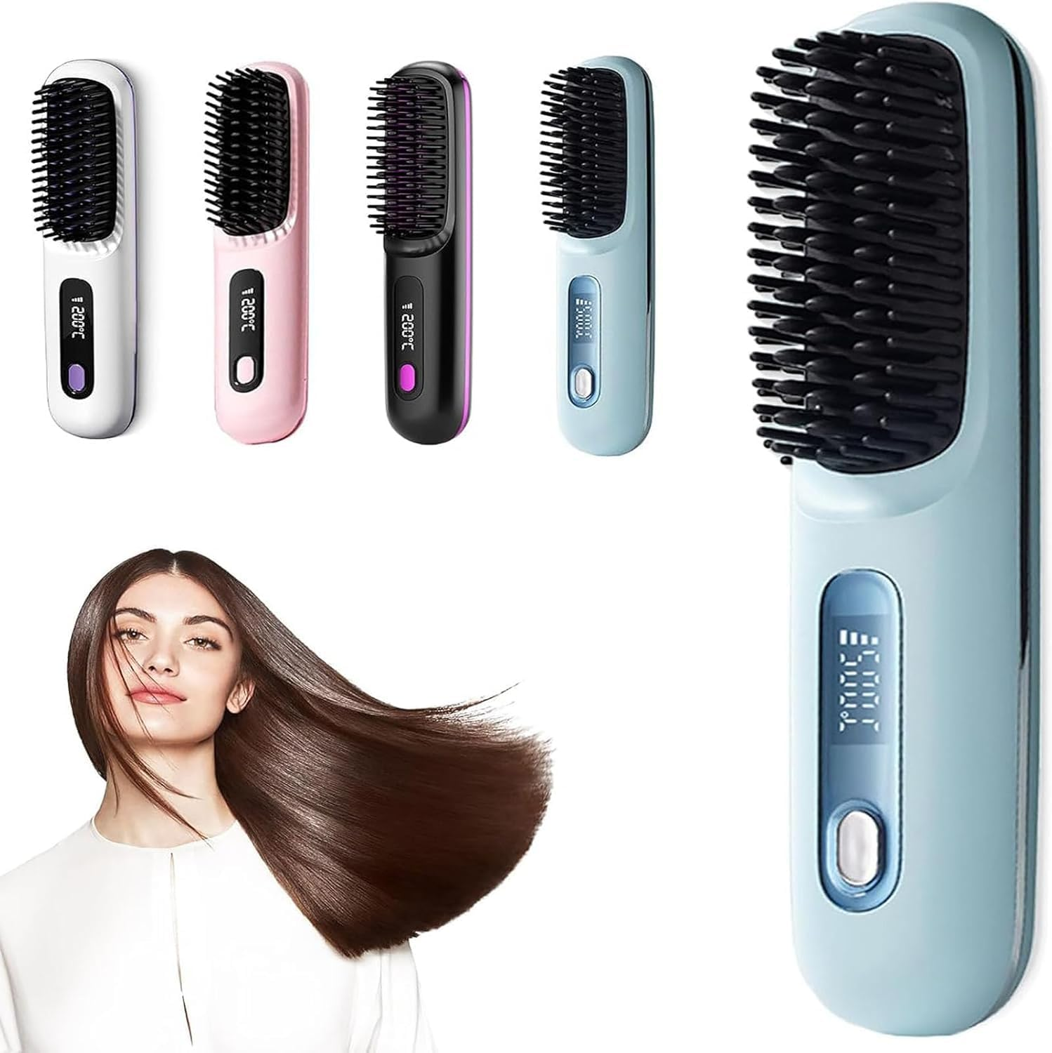 Go Brush Pro, Portable Straightener Brush - Gobrush Pro, Rechargeable Cordless Mini Hair Straightener Comb (Blue) image number 2