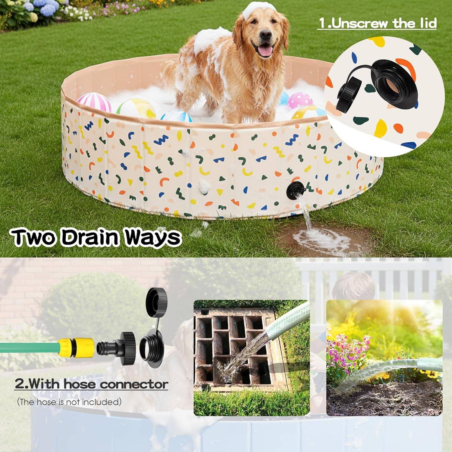 Advwin Foldable Dog Swimming Pool, 120Cm Portable Bath Tub for Pets Dogs and Cats, Non-Slip Bottom Summer Pool, Heavy-Duty PVC Pet Pool for Indoor and Outdoor image number 4