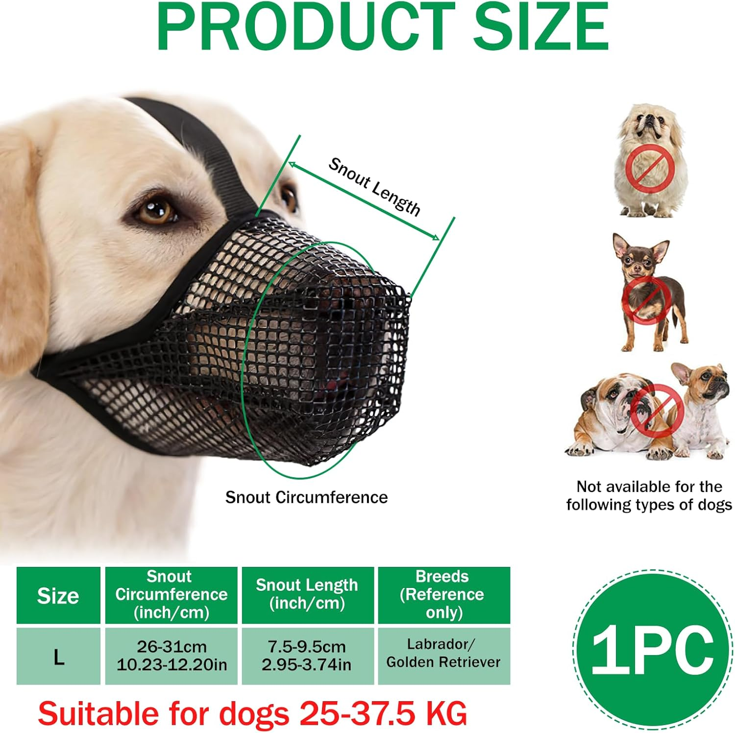 Muzzle for Dogs, Poison Bait Protection Muzzle Adjustable and Breathable for Large Safety Lock for Dogs Weighing 25-37.5 Kg for Prevents Biting Chewing and Barking (L)