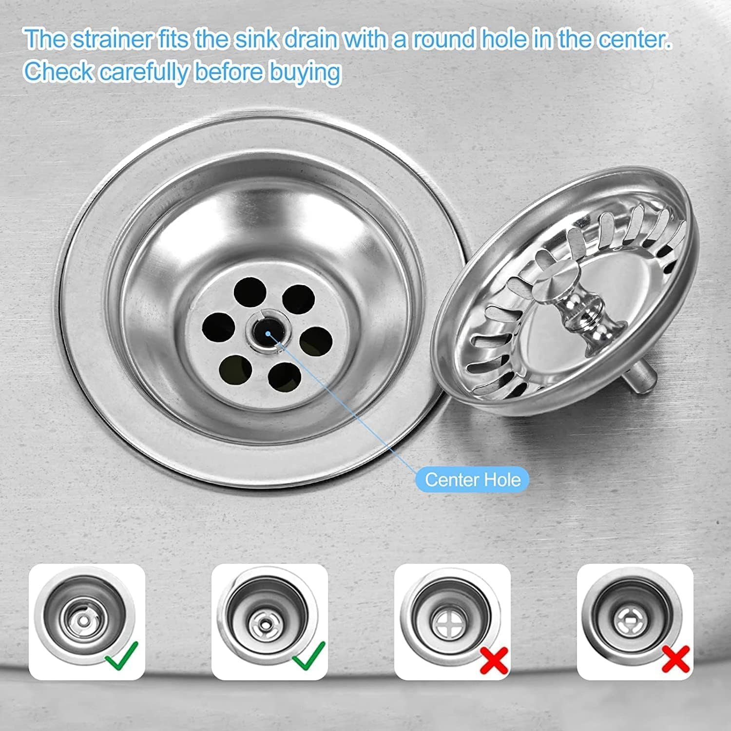Lxcshljx 2 Pcs Sink Strainer Plug, Kitchen Sink Waste Plug, 78Mm Diameter Sink Drain Stopper Basket, 304 Stainless Steel Sink Filter for Kitchen Bathroom Sinks
