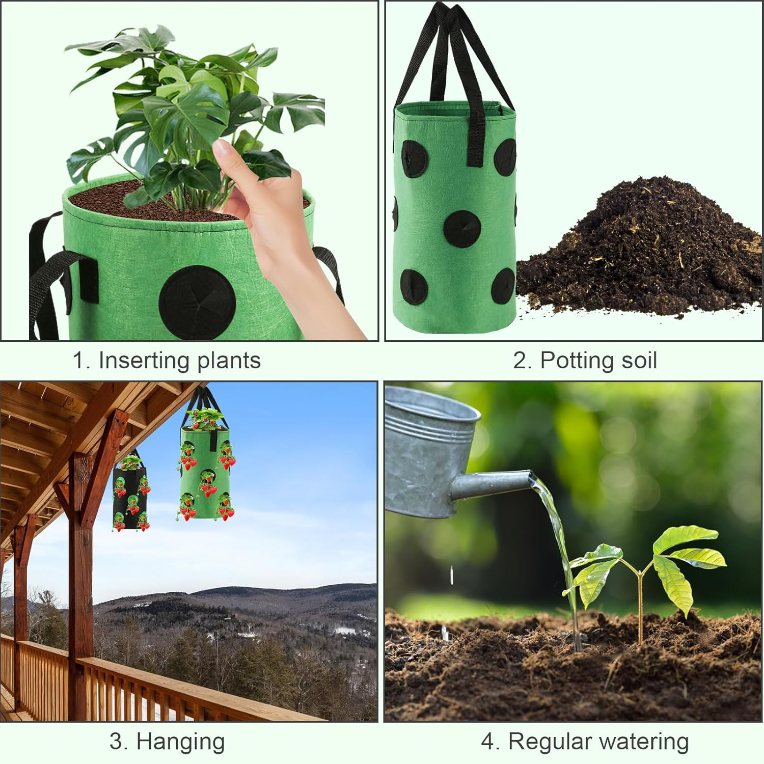 2Pcs Strawberry Planter Bags, Cylindrical Hanging Grow Bags Vertical Garden Wall Planter Durable Topsy Turvy Tomato Planter for Outdoor Indoor Hanging Planting image number 5