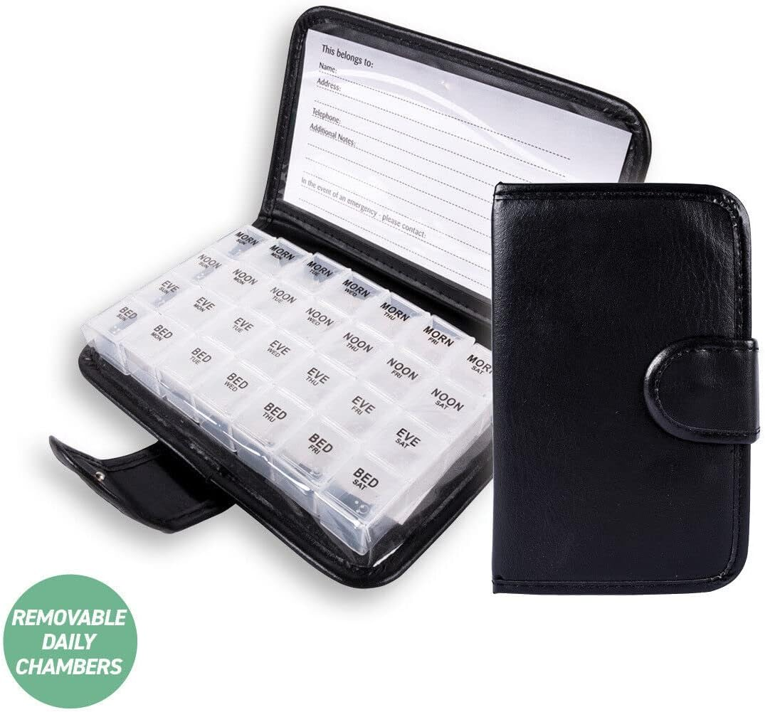 [2PCE] 1St Care Pill Wallet Storage with Leather Case, Compact and Convenient Design for Organizing and Transporting Your Medications , Ideal for Travel, Home, and Office Use