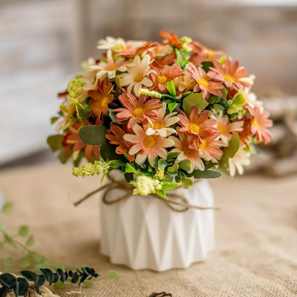 Hbluefat Small Artificial Flowers with Vase,Hydrangea Silk Roses Faux Flower in Ceramic Vase,Faux Flower Arrangement with Vase Suitable for Home Office Decoration,Dining Table Centerpiece (Vitality)