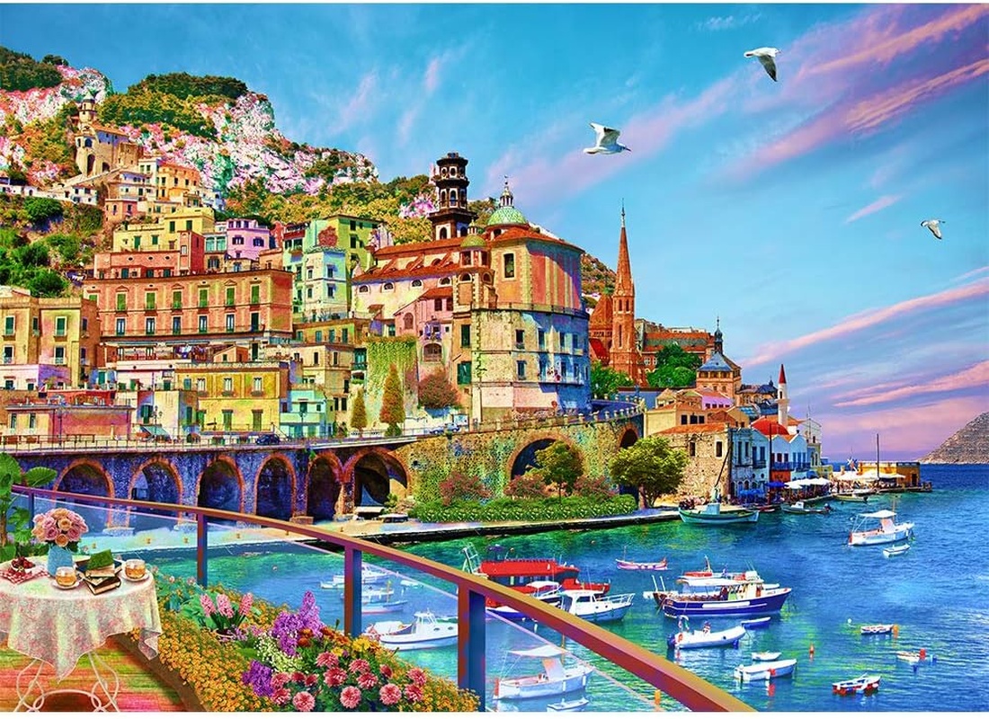 HUADADA Jigsaw Puzzles for Adults 1000 Pieces, Puzzles for Adults 1000 Piece, Challenging Game Toys, Impossible Puzzle, Family Decoration Puzzle - Beach Town image number 3