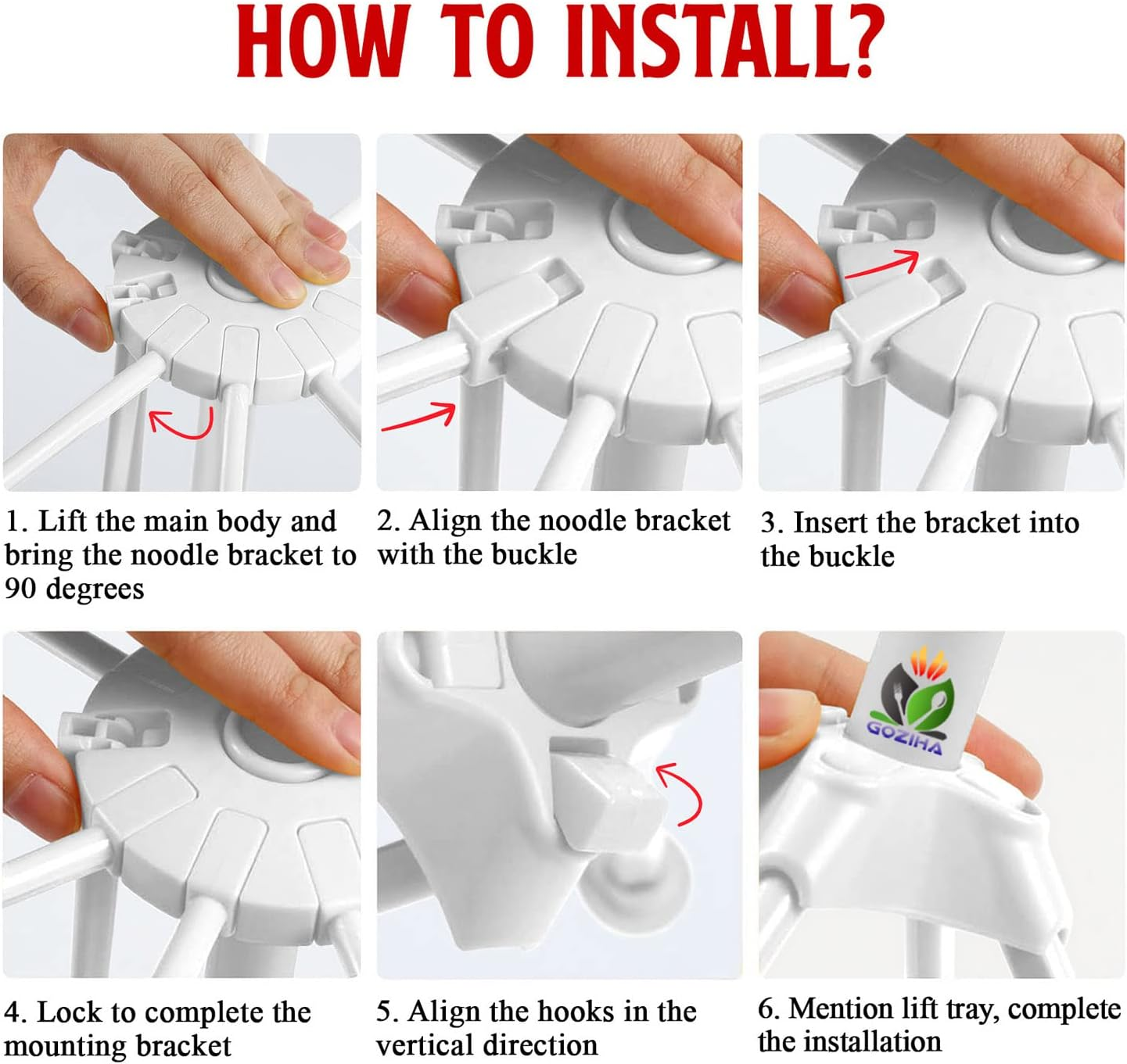 GOZIHA Pasta Drying Rack Noodle Stand with 10 Bar Handles Collapsible | Household Noodle Dryer Rack Hanging for Home Use | Spaghetti Drying Rack Noodle Stand | Easy Storage and Quick Set-Up (White) - White image number 2