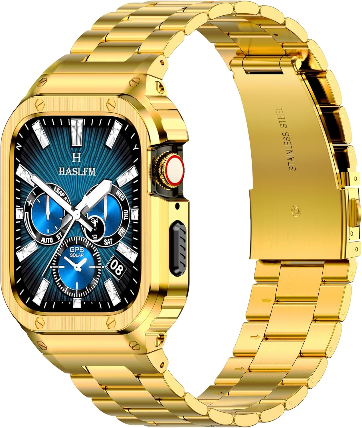 Amznew Apple Watch Band with Case Compatible for Iwatch Series Ultra(49Mm) 8/7(45Mm/41Mm), 6/5/4/Se(44Mm/40Mm), Stainless Steel Watch Bands and Metal Protective Bumper Cover for Men image number 7