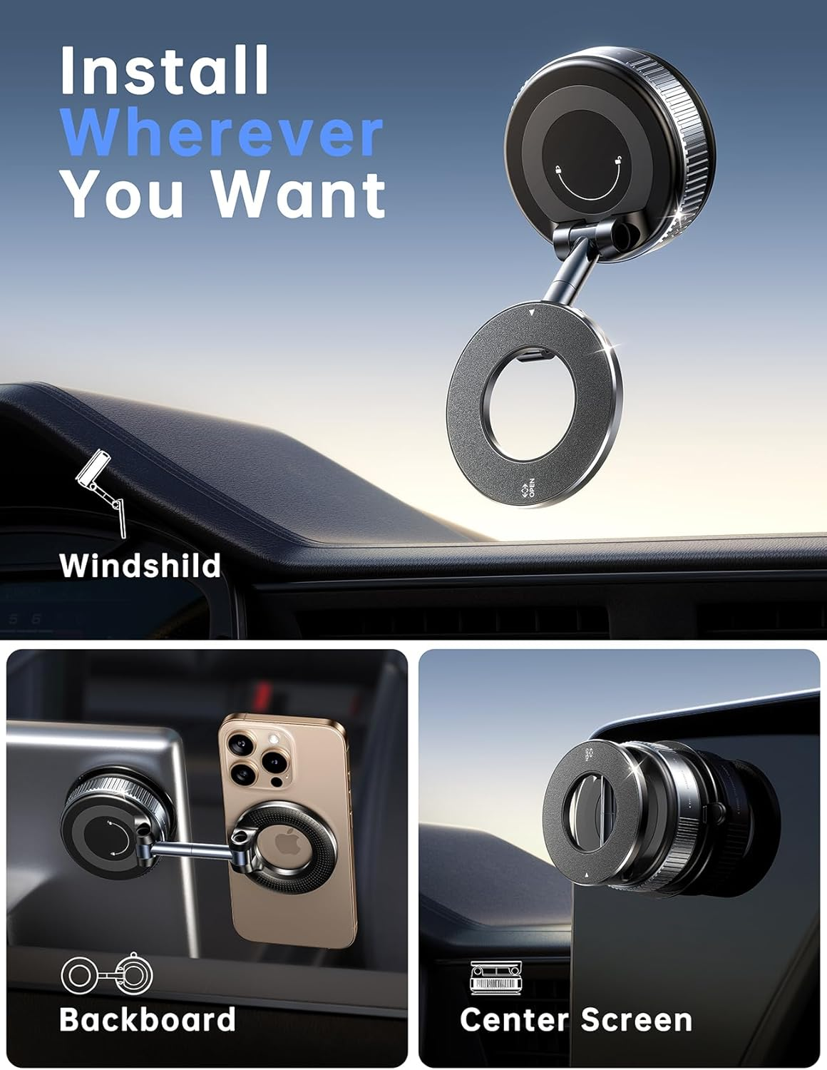 Car Phone Holder Mount for Magsafe Car Mount【Powerful Suction】 Magnetic Phone Holder for Car, 360&deg; Adjustable Suction Cup Phone Mount Cell Phone Holders for Your Car for Iphone 17 16 15 14 13 12 image number 1